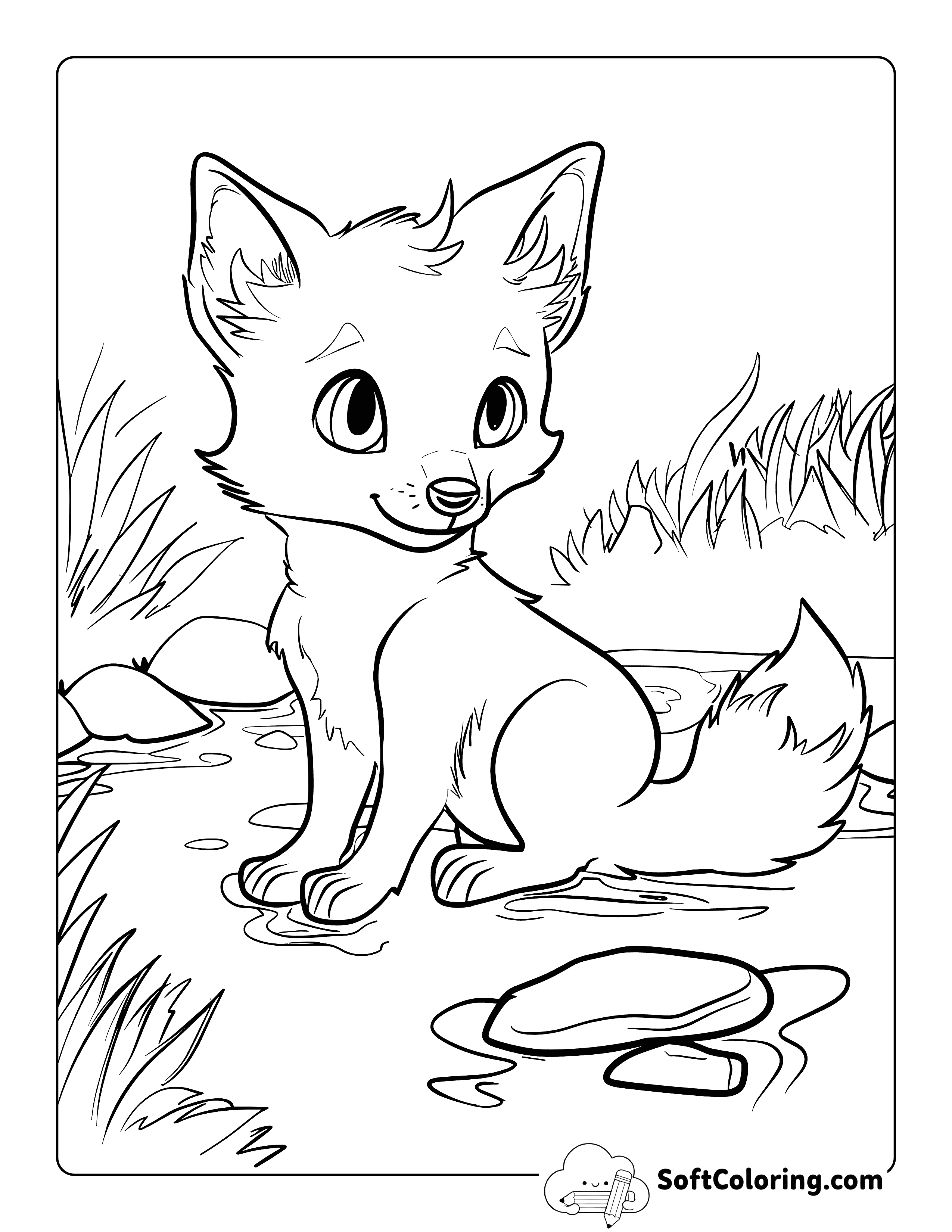 Cute Fox with Landscape Coloring Sheet