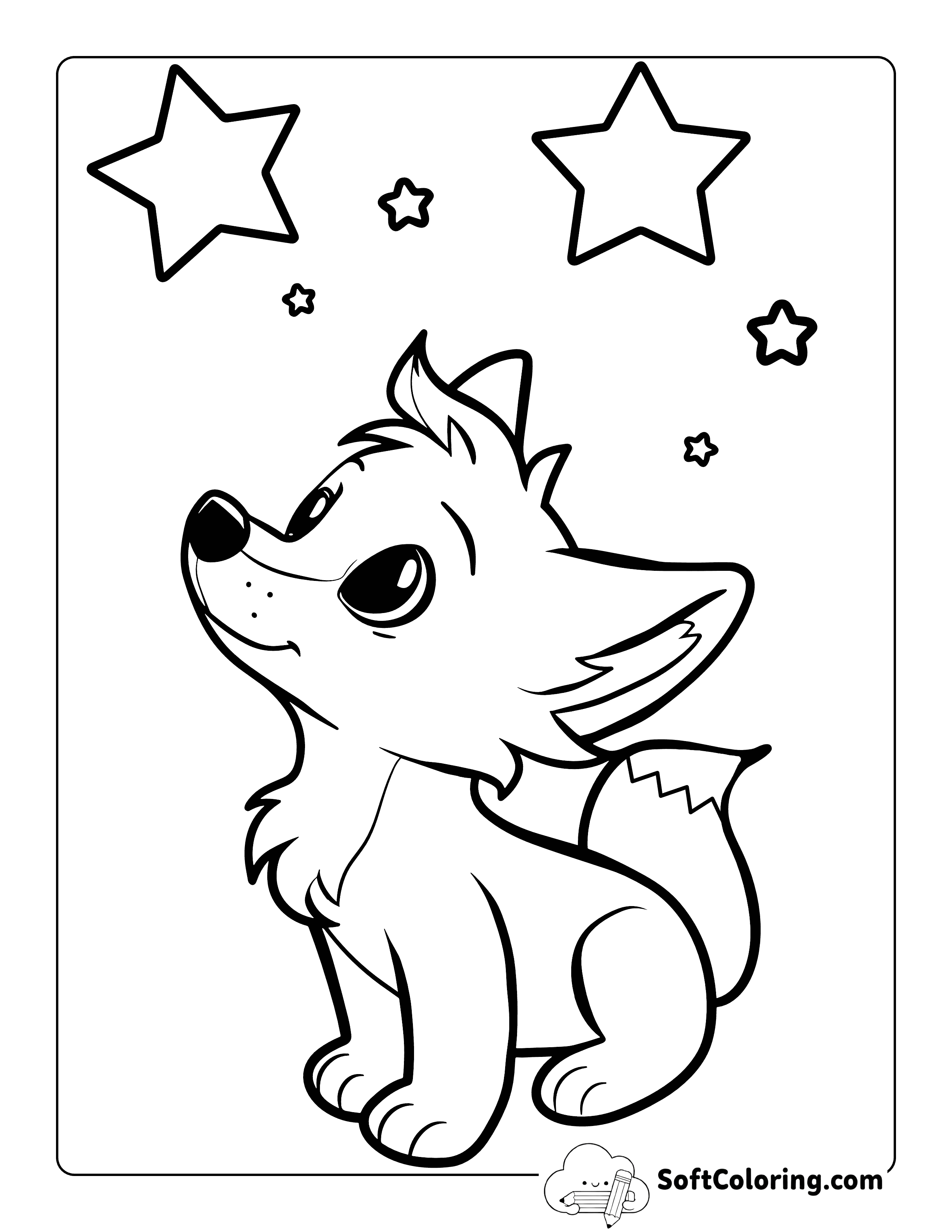 Stargazing Cute Fox Coloring Page for Kids