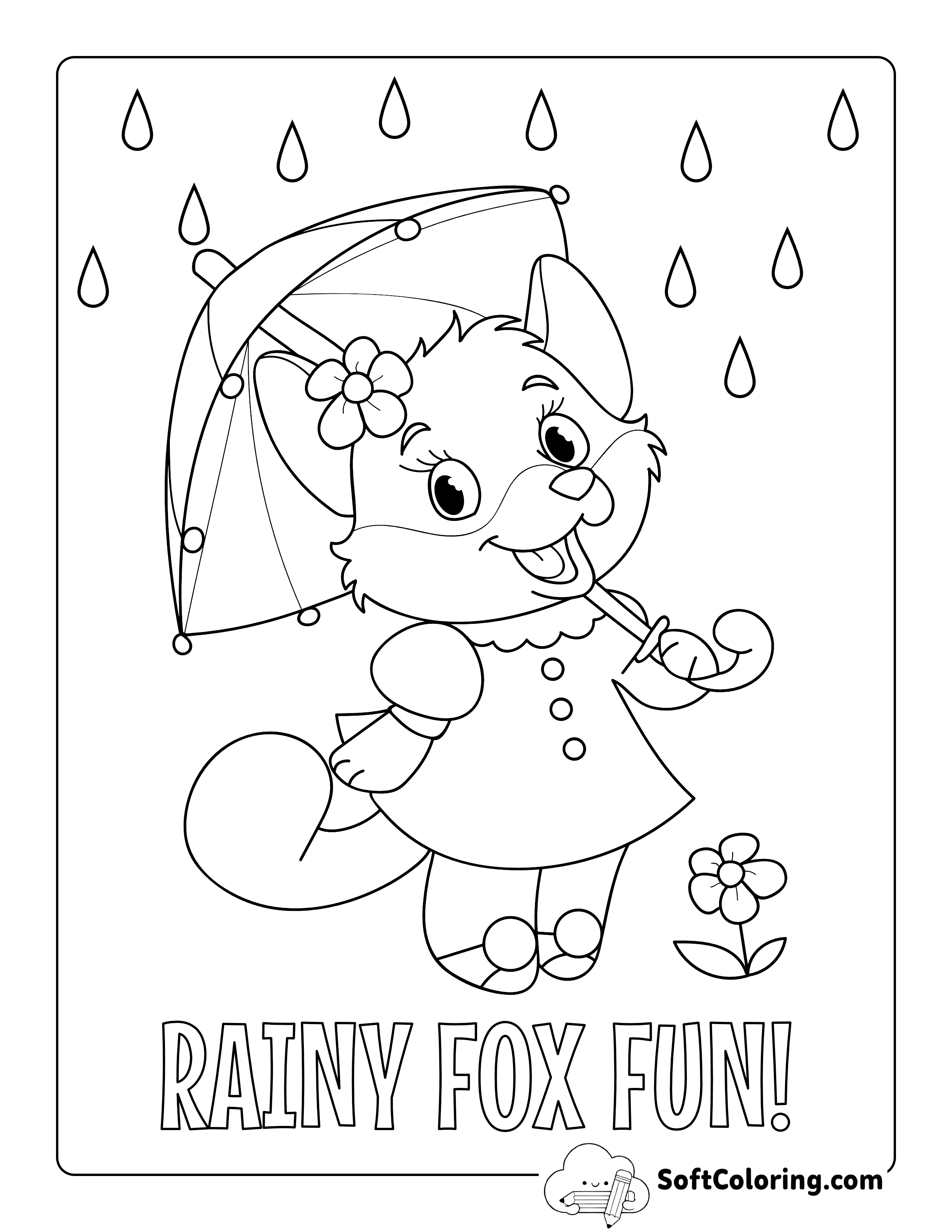"Rainy Fox Fun!" Coloring Sheet for Kids