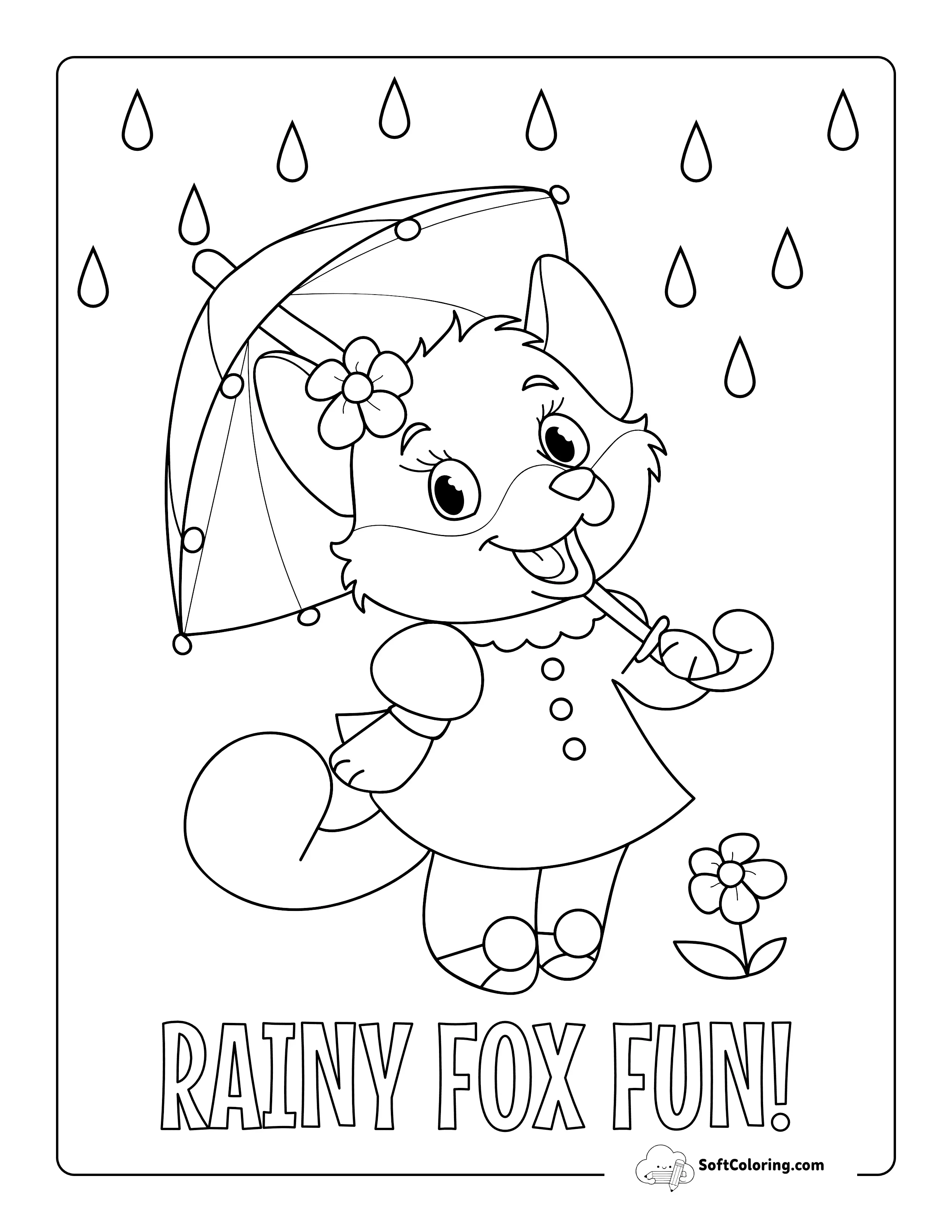 "Rainy Fox Fun!" Coloring Sheet For Kids