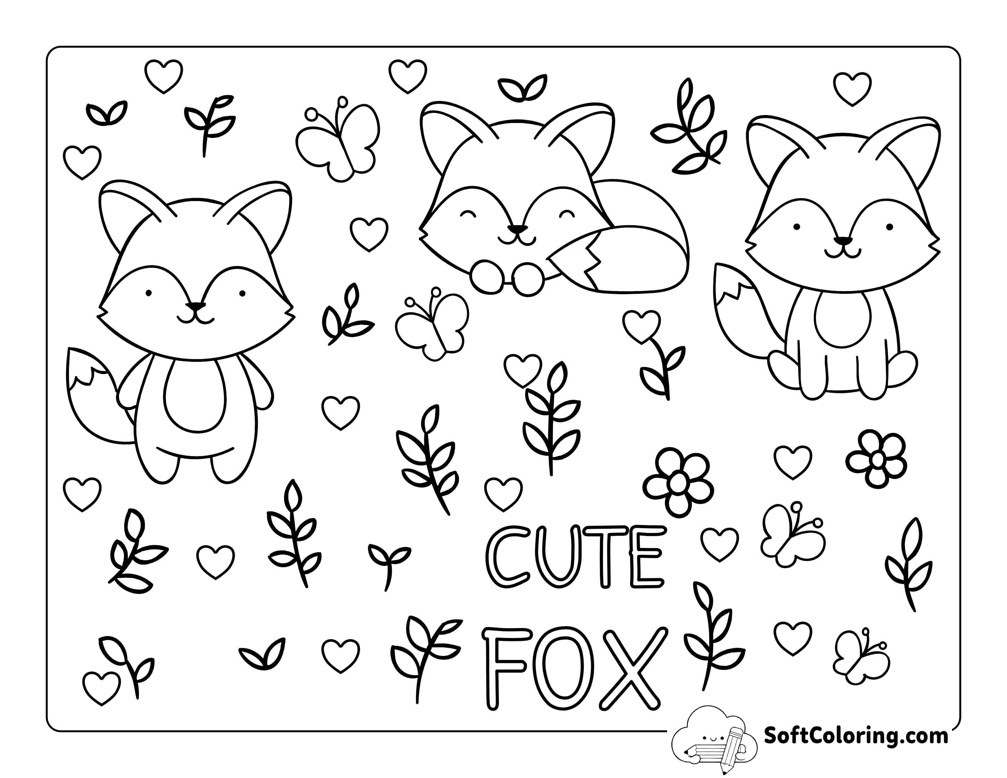 Easy Cute Fox Coloring Sheet for Preschoolers