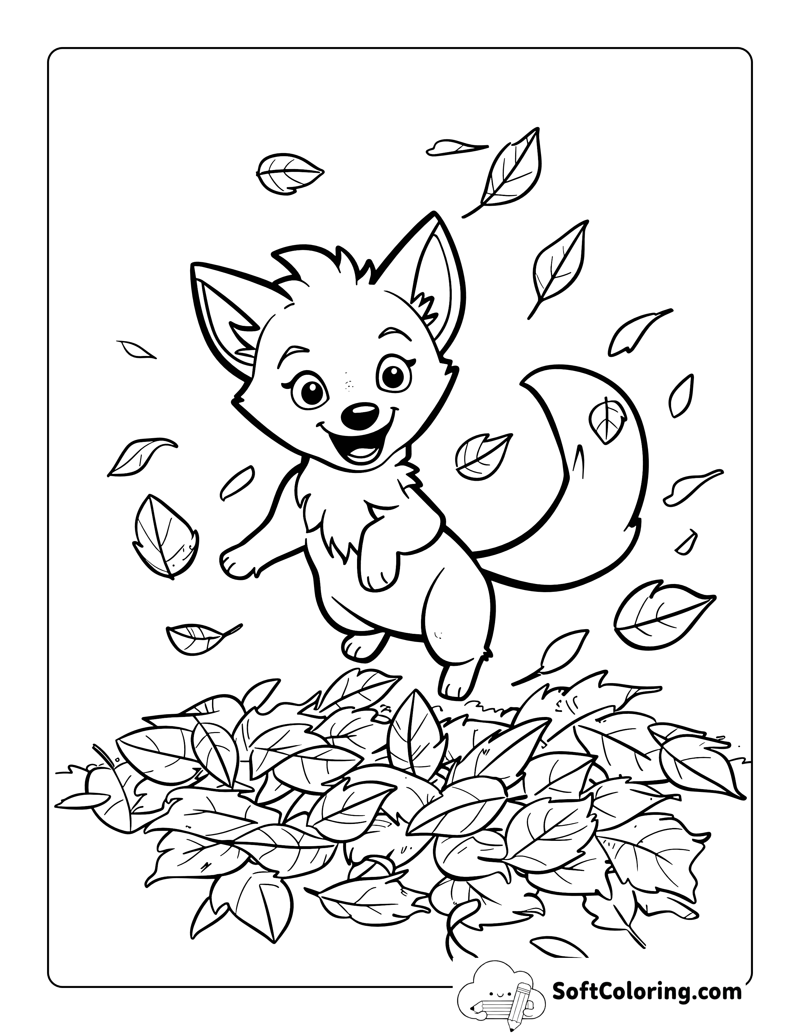 Cute Fall Fox Coloring Page
