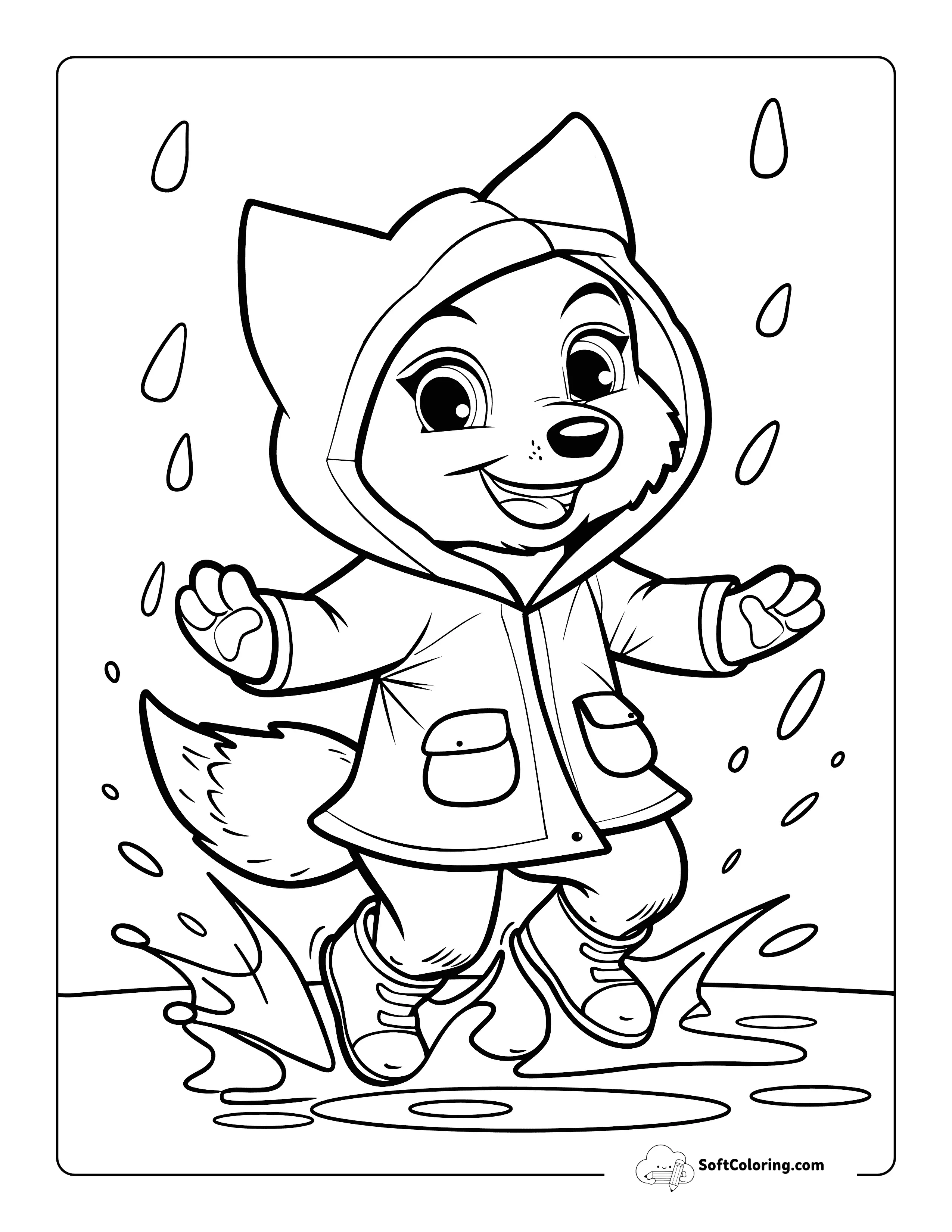 Puddle-Jumping Fox Coloring Page For Kids