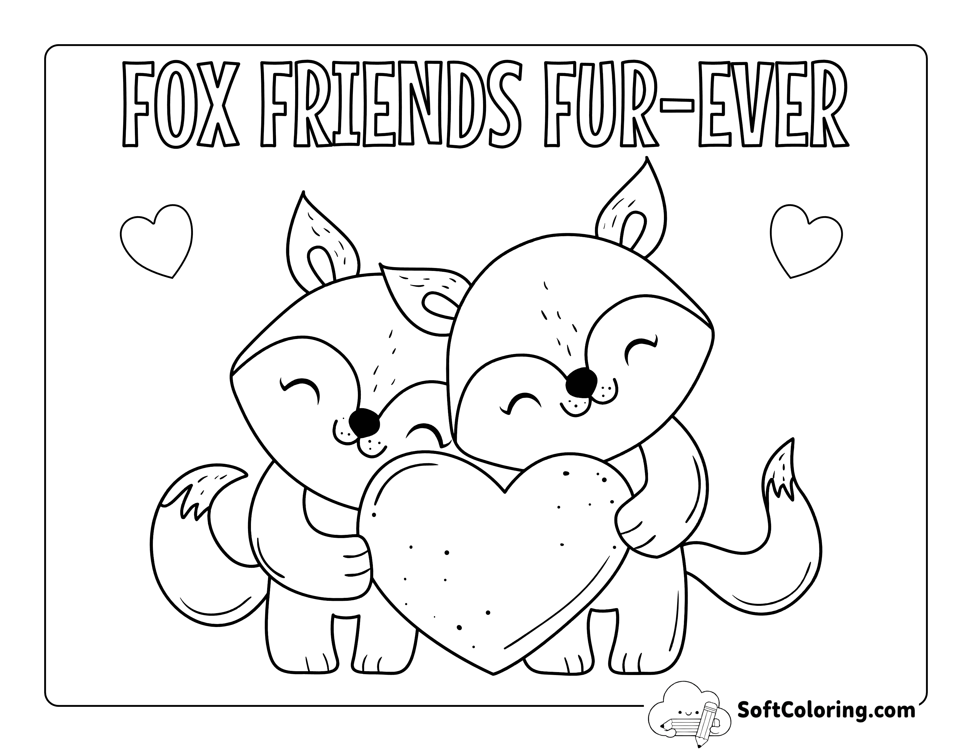 "Fox Friends Fur-ever" Fox & Heart Coloring Sheet