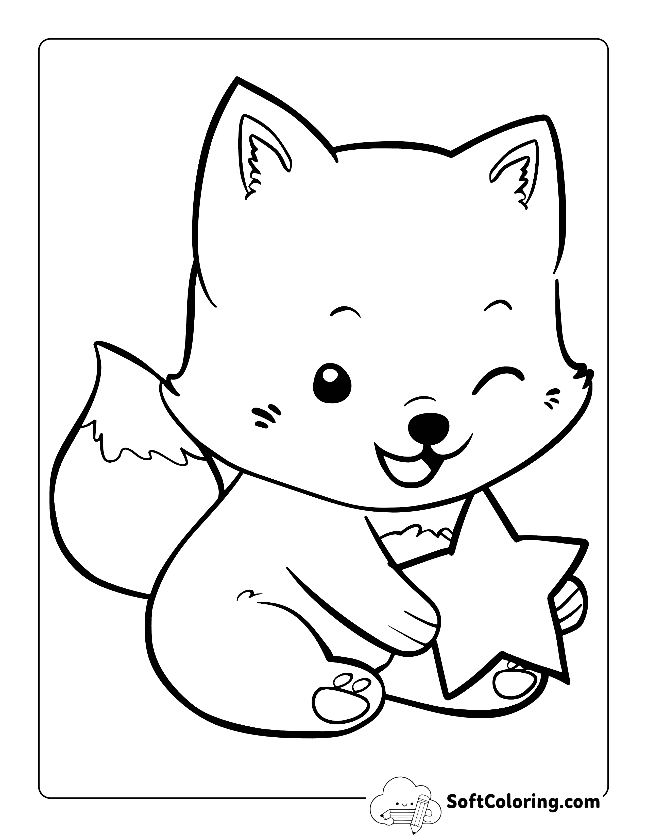 Kawaii Baby Fox Coloring Page for Kids