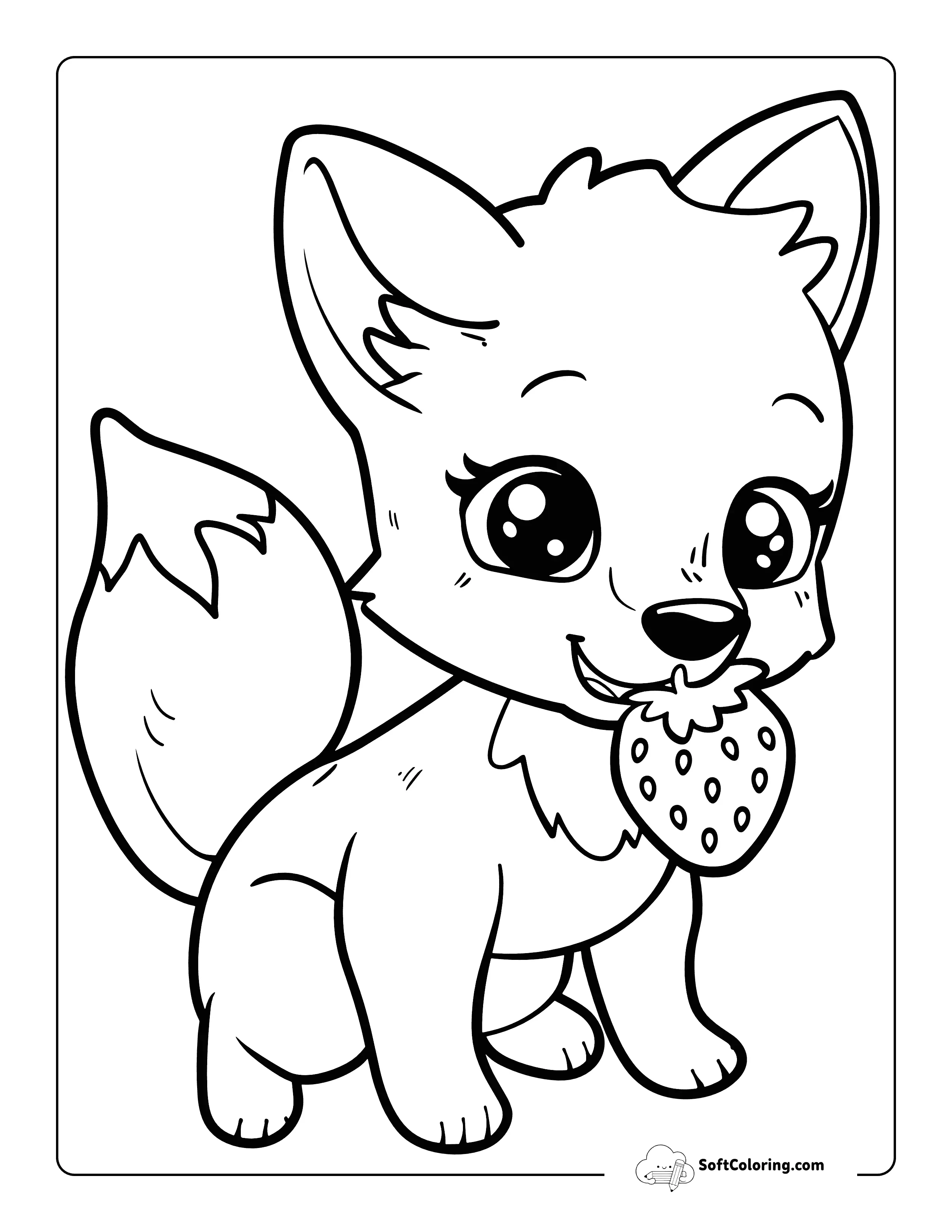 Strawberry Kawaii Fox Coloring Sheet