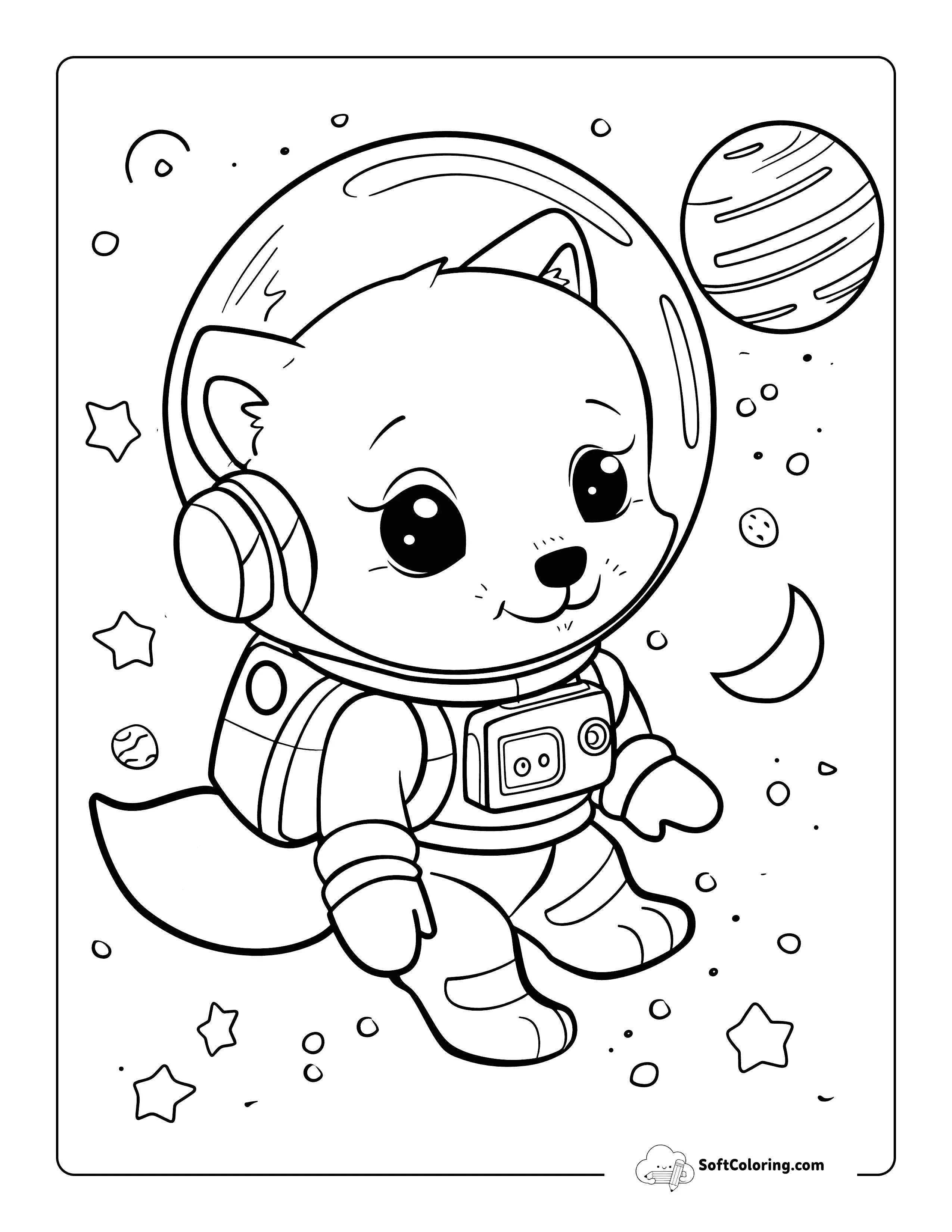 Astronaut Space Fox Kawaii Coloring Page