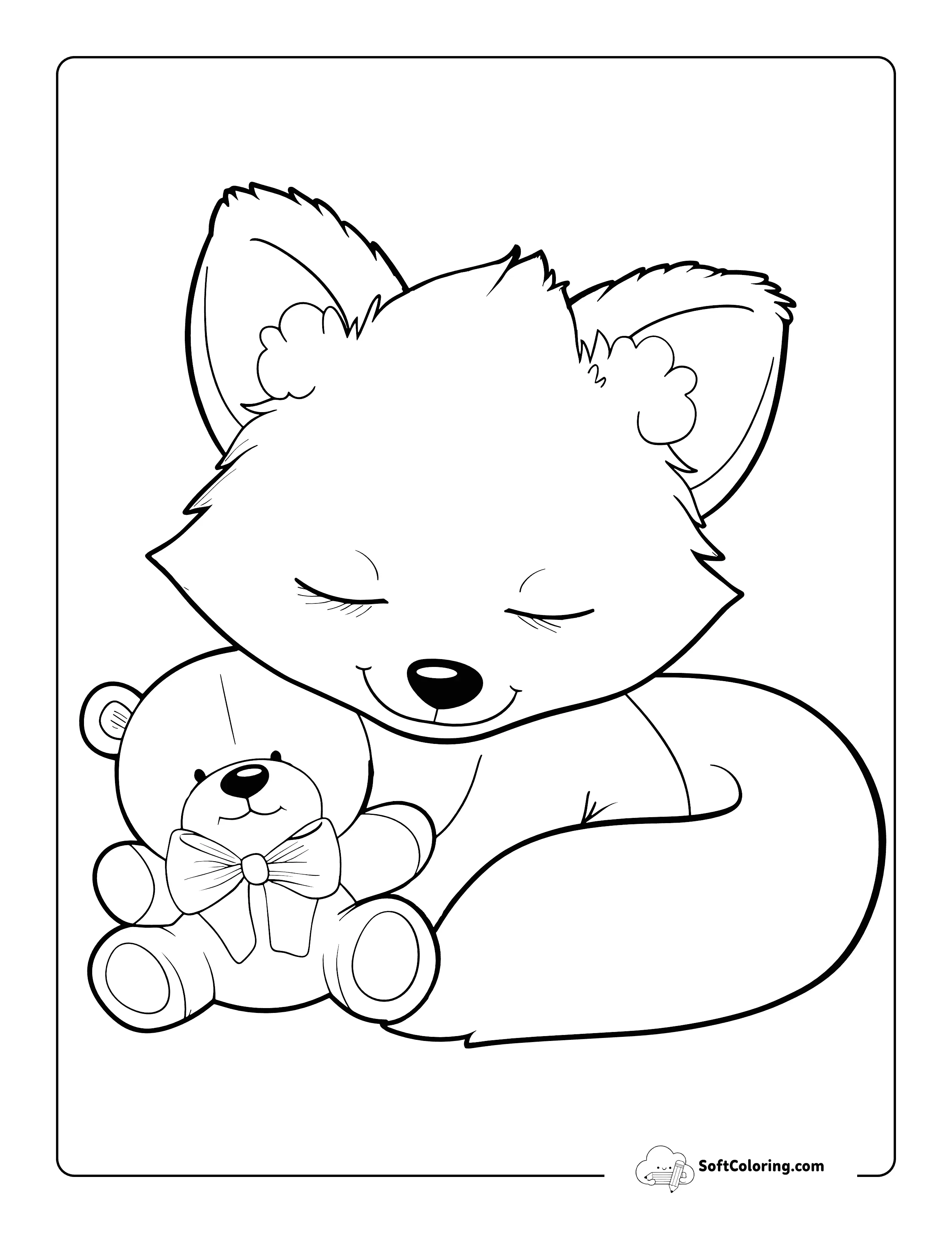 Teddy Bear And Cute Fox Coloring Page For Kids