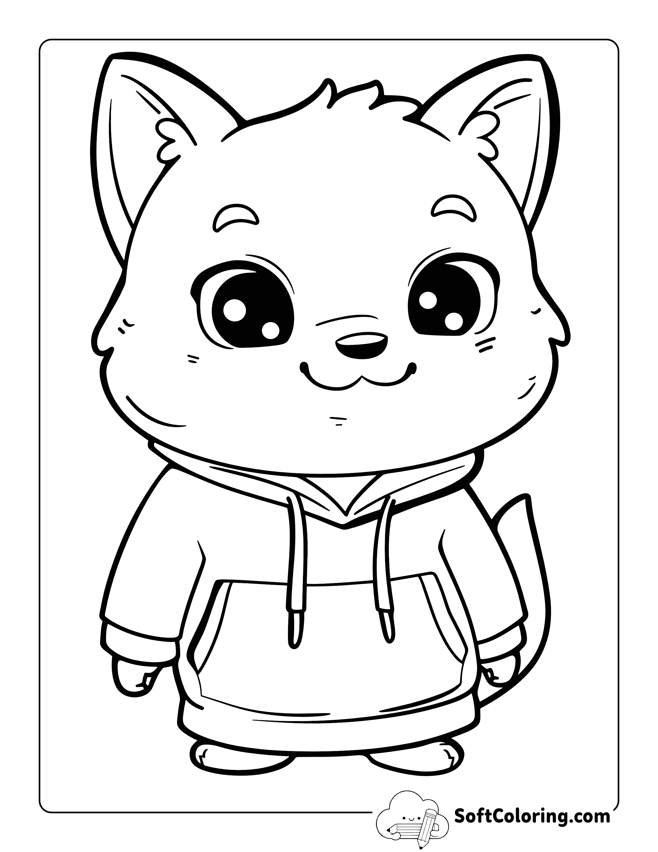 Cute Fox in a Hoodie Printable Coloring Page