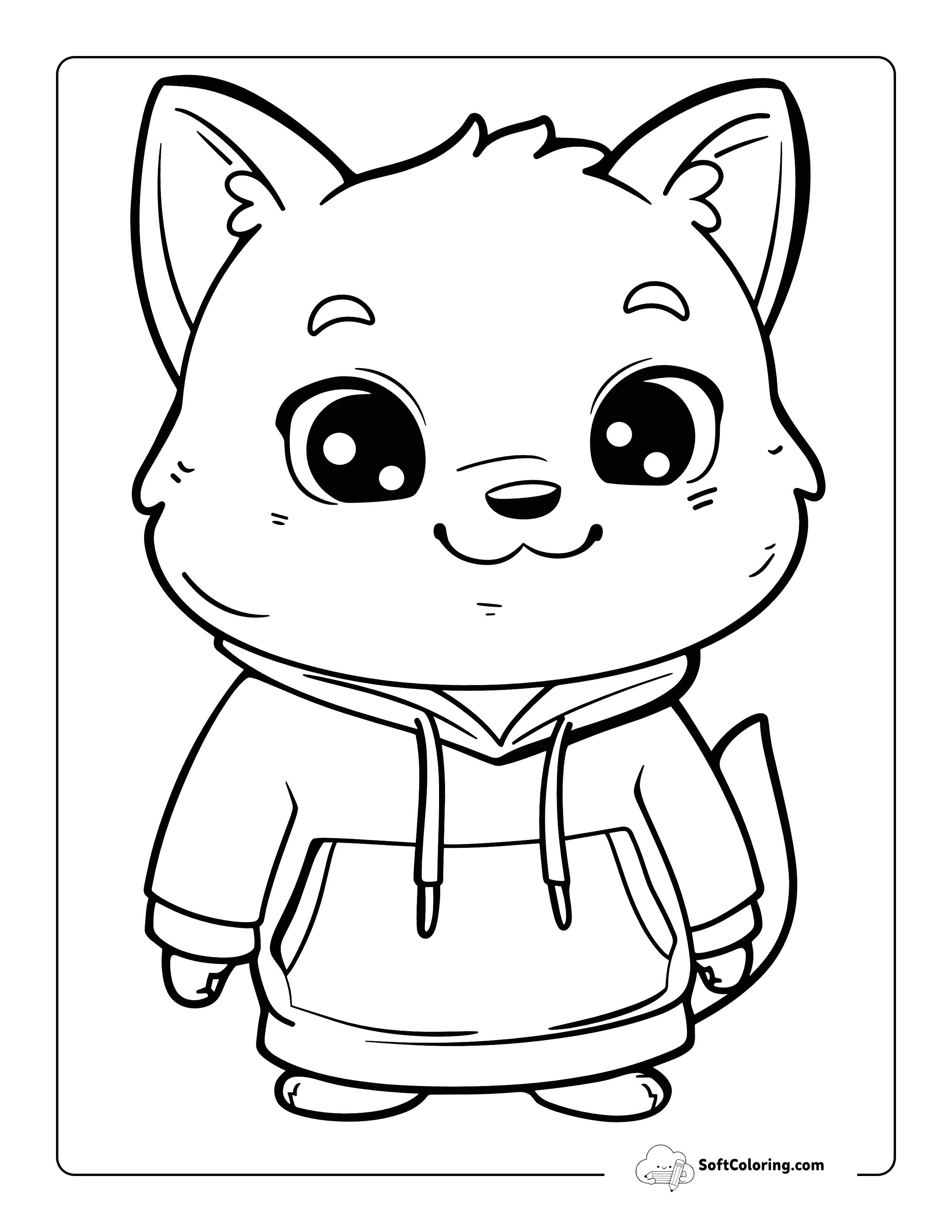Cute Fox In A Hoodie Printable Coloring Page