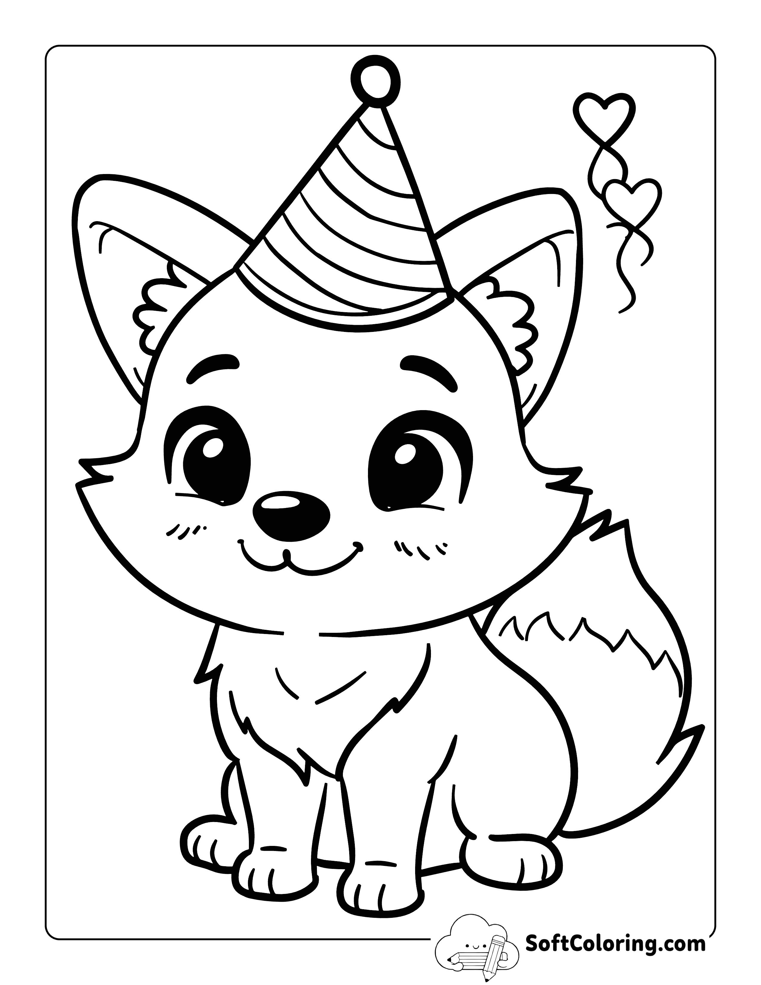 Happy Birthday Kawaii Fox Coloring Sheet