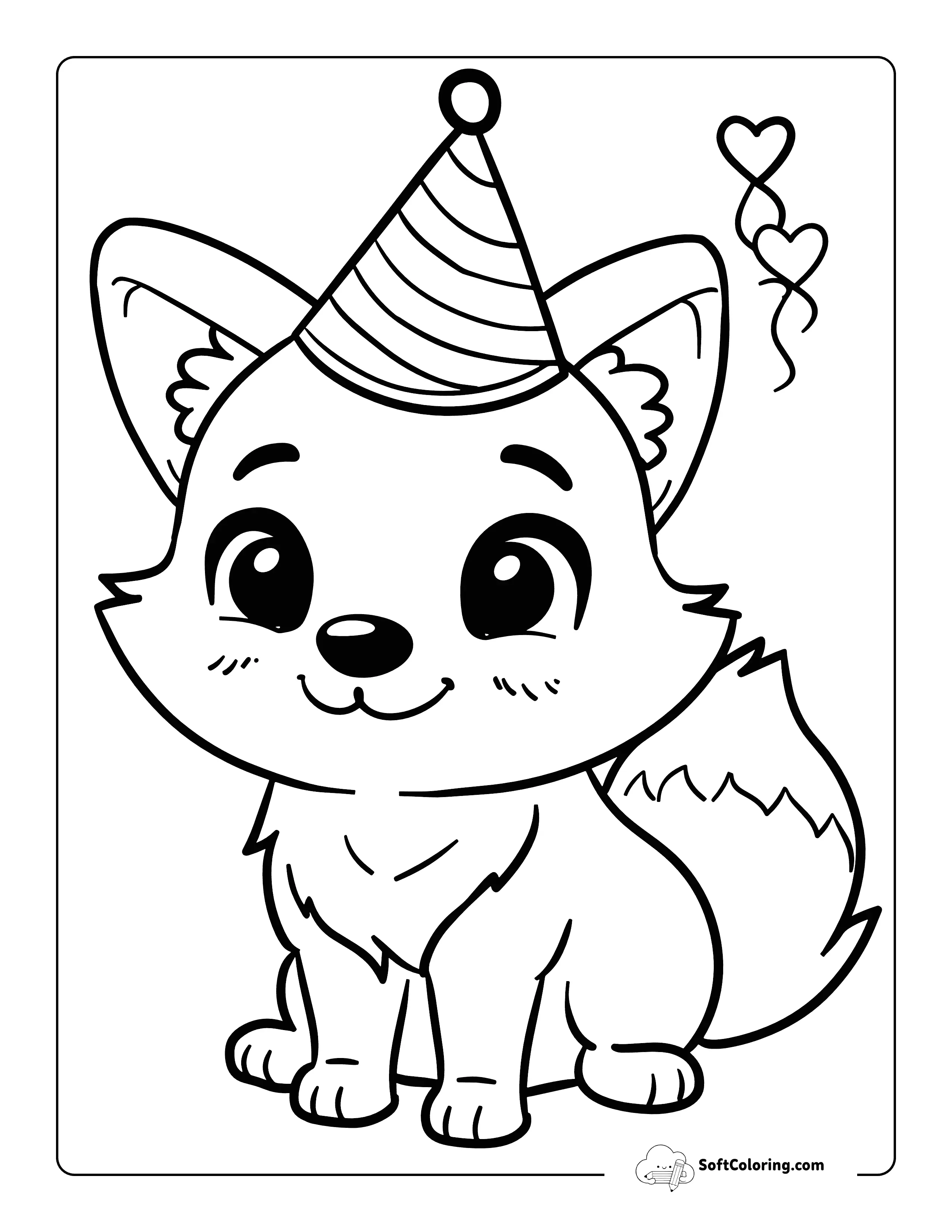 Happy Birthday Kawaii Fox Coloring Sheet