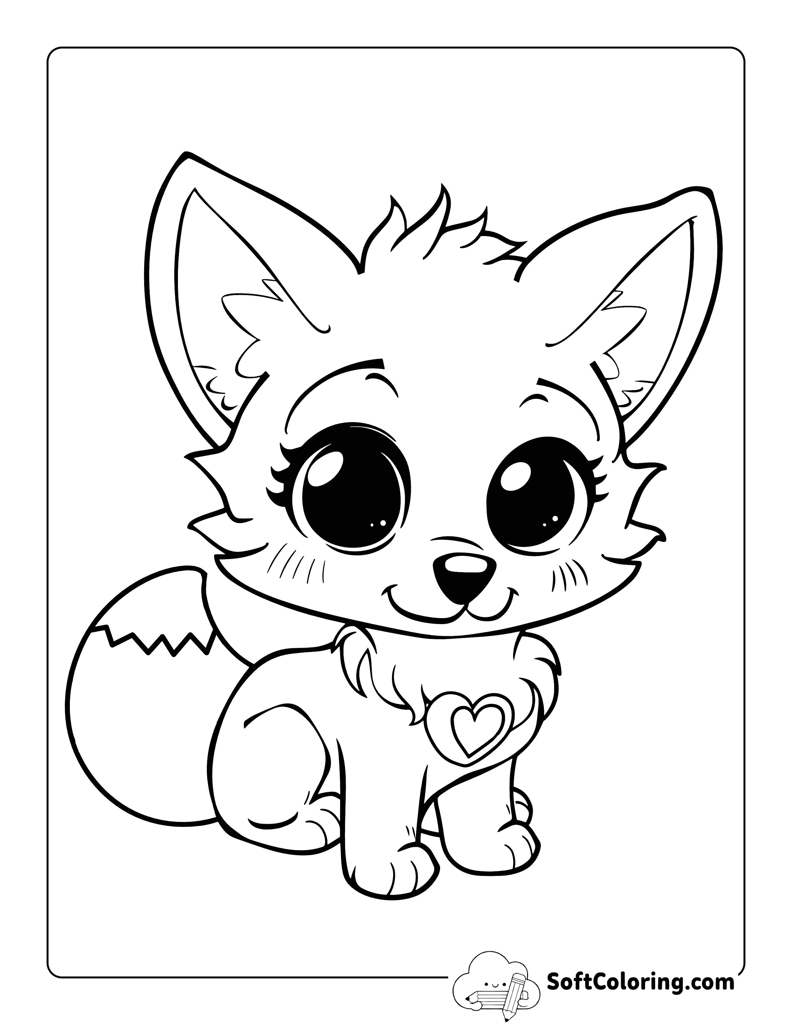 Cute Fox with Heart Coloring Page for Kids