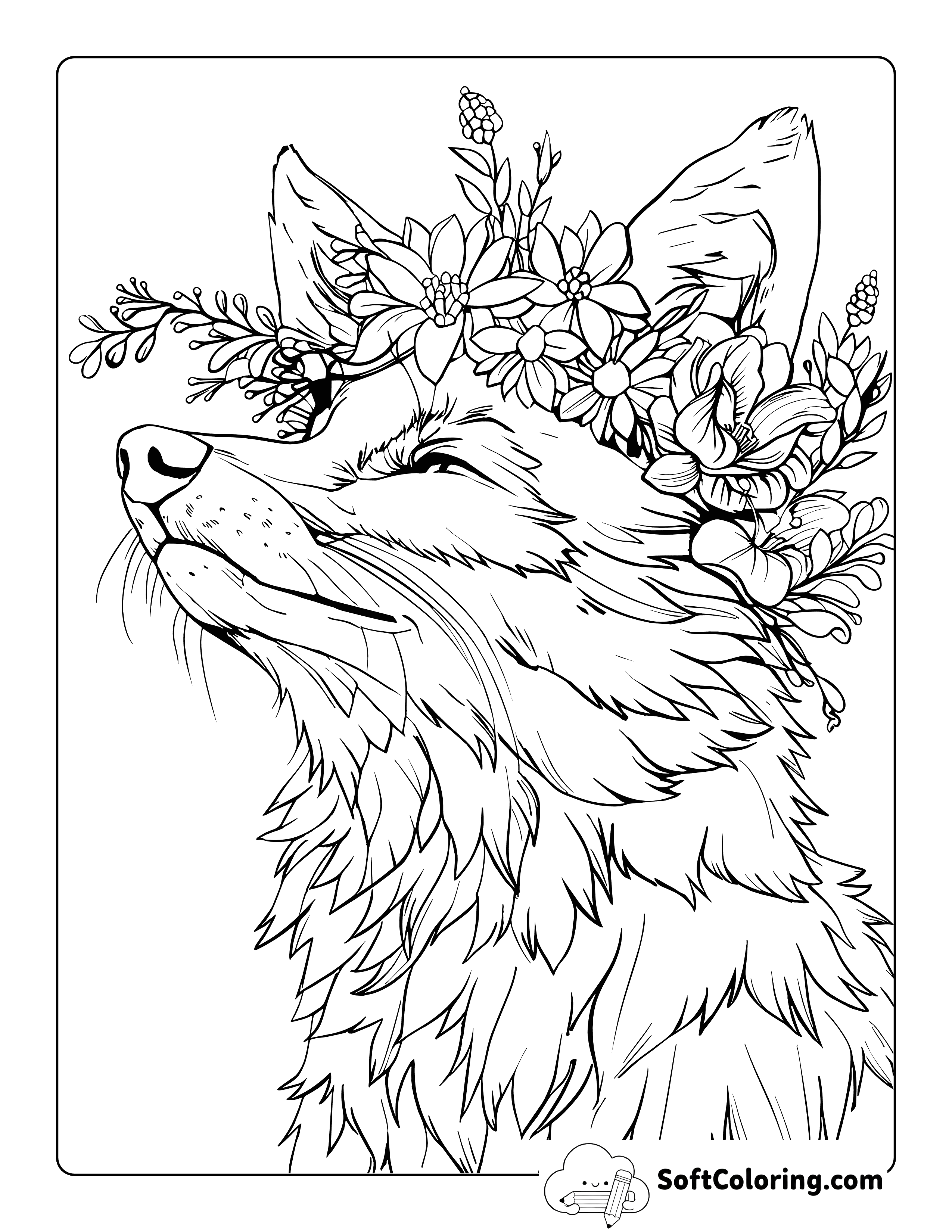 Cottage Core Fox Aesthetic Coloring Page