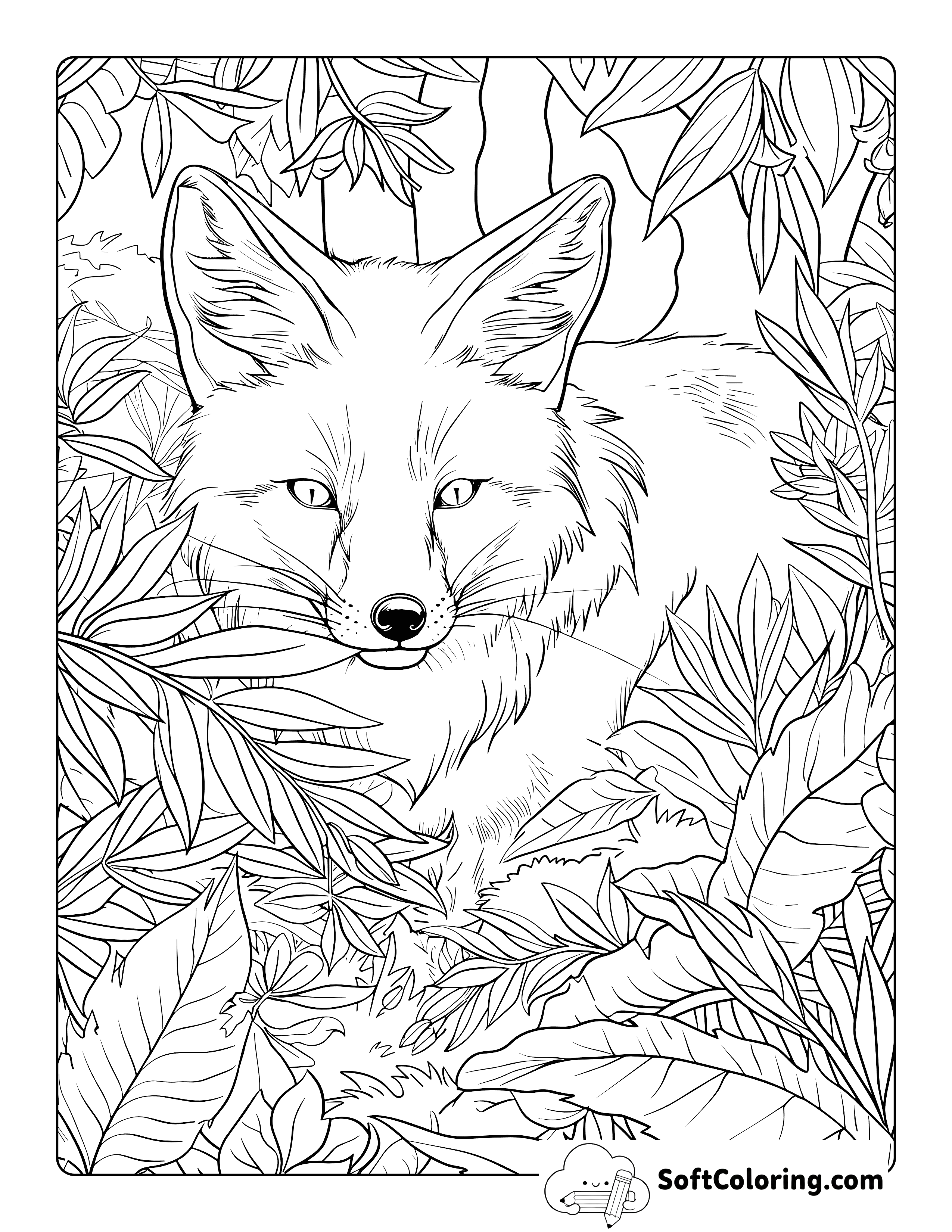 Prowling in the Ferns Realistic Fox Coloring Page