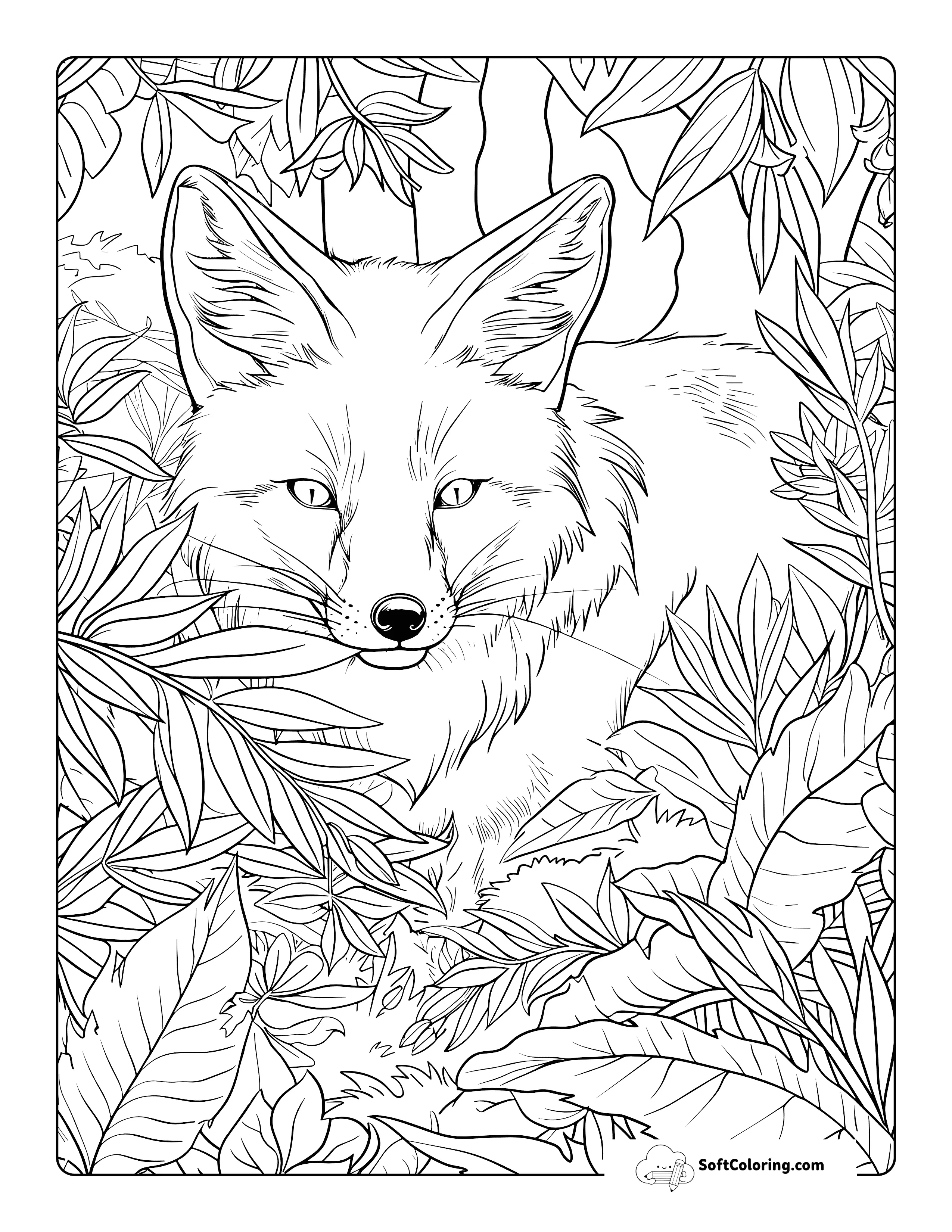 Prowling In The Ferns Realistic Fox Coloring Page