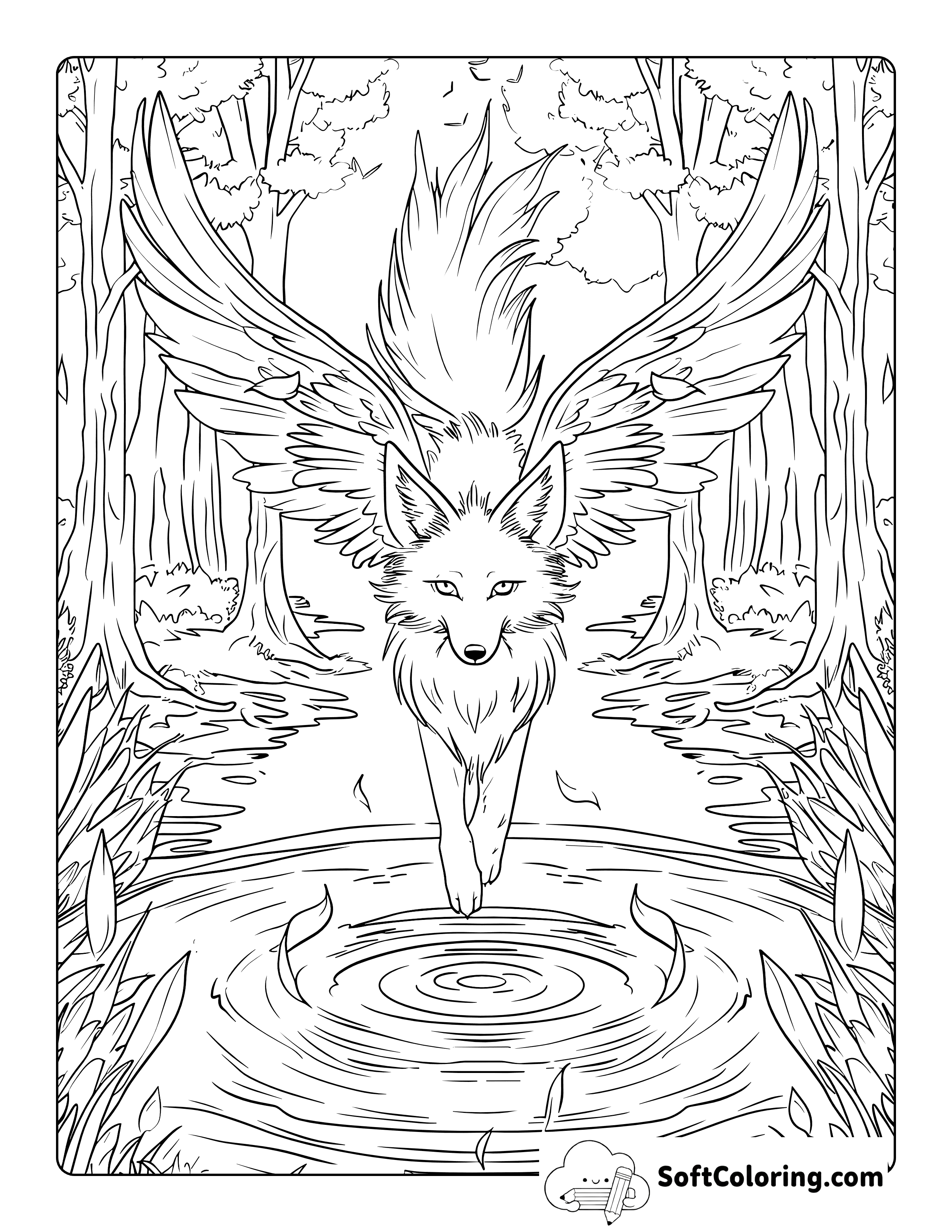 Realistic Magic Fox Coloring Page for Adults