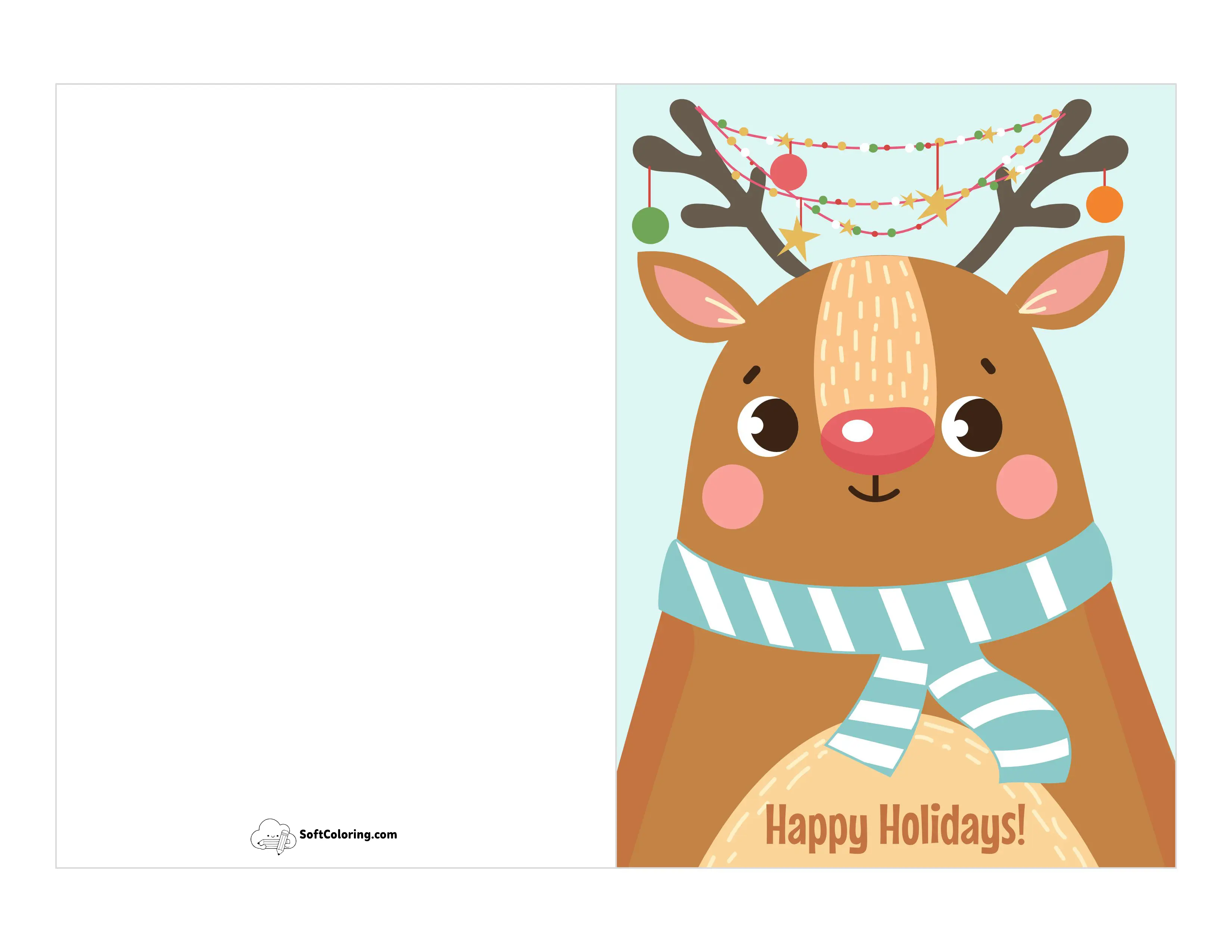 Cute Reindeer Christmas Card For Kids