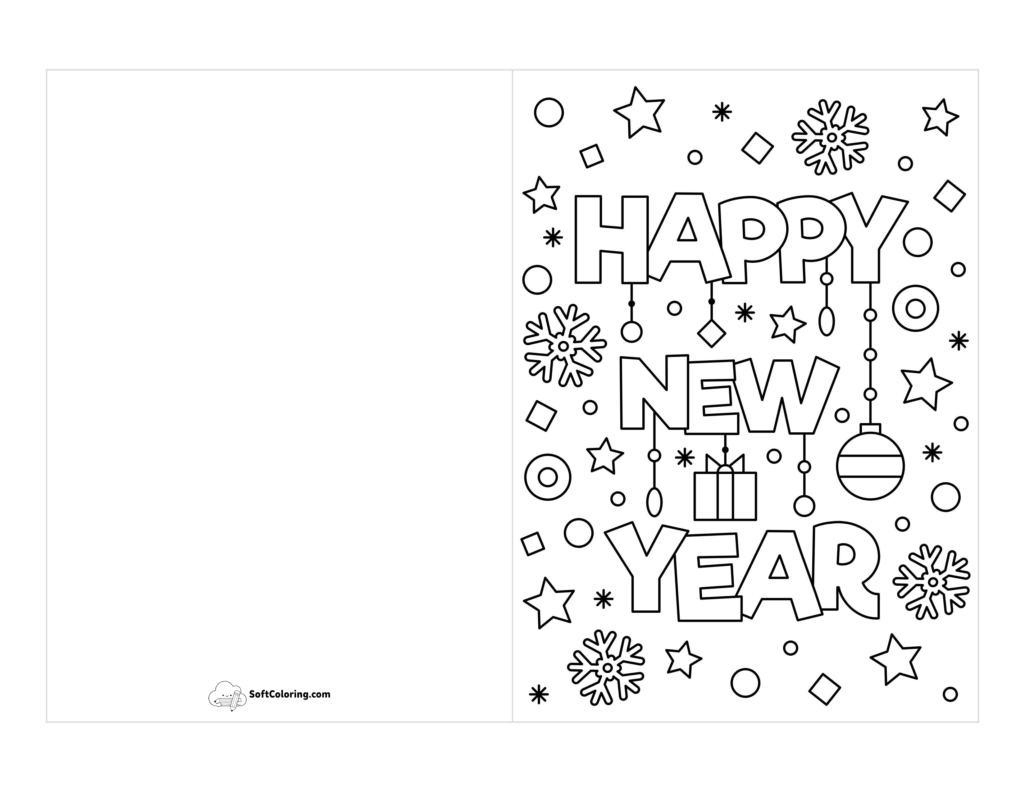 "Happy New Year" Holiday Card To Color