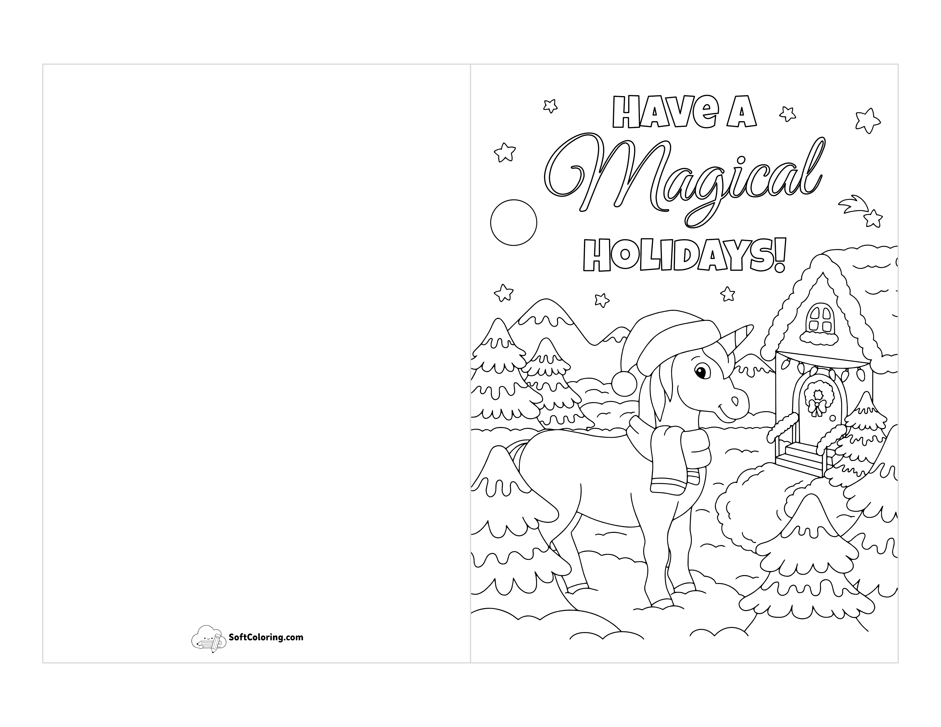 Unicorn Holiday Card To Color