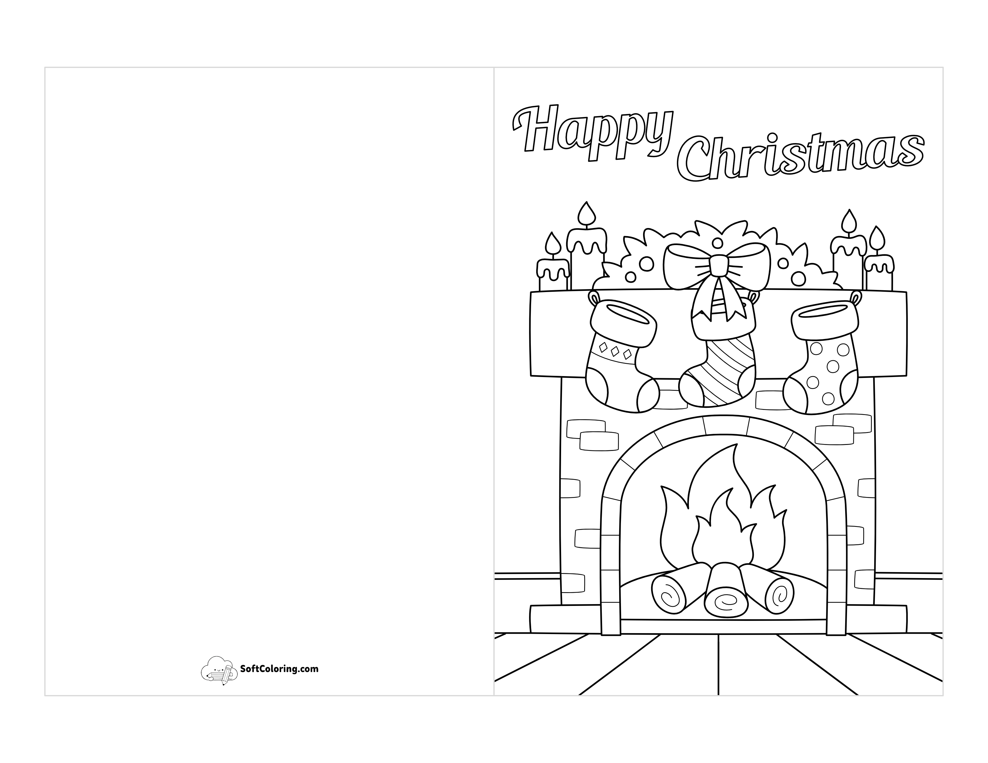 "Happy Christmas" Card Template To Color