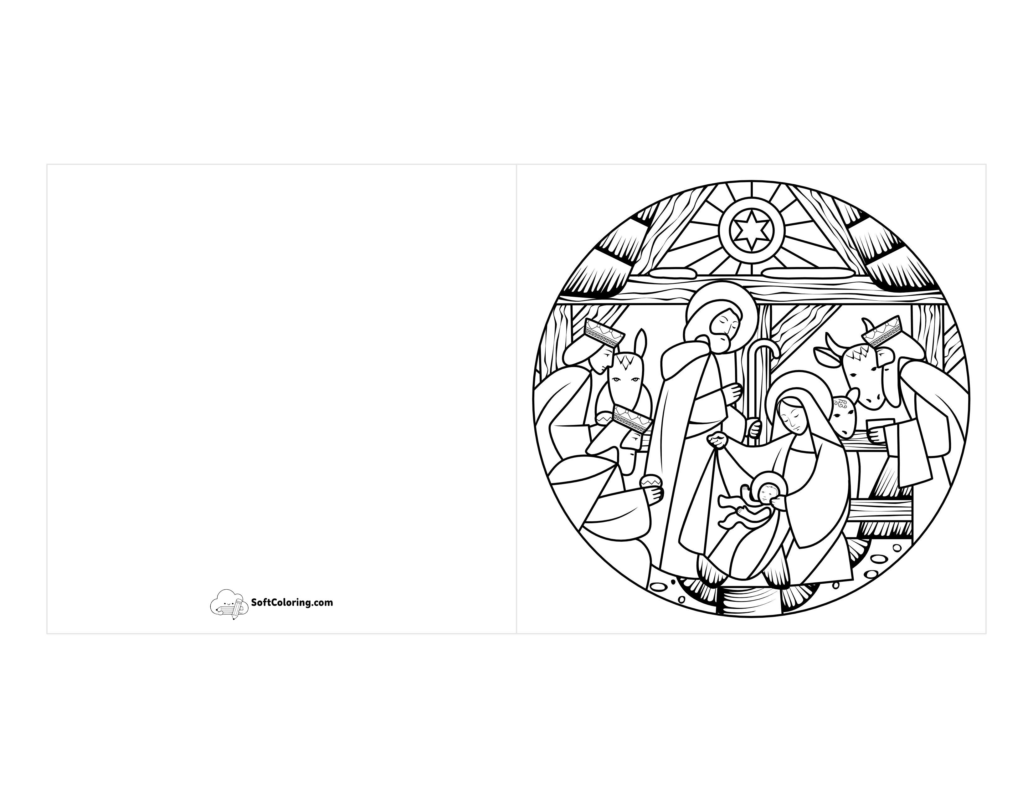 Christian Card To Color - Nativity Scene