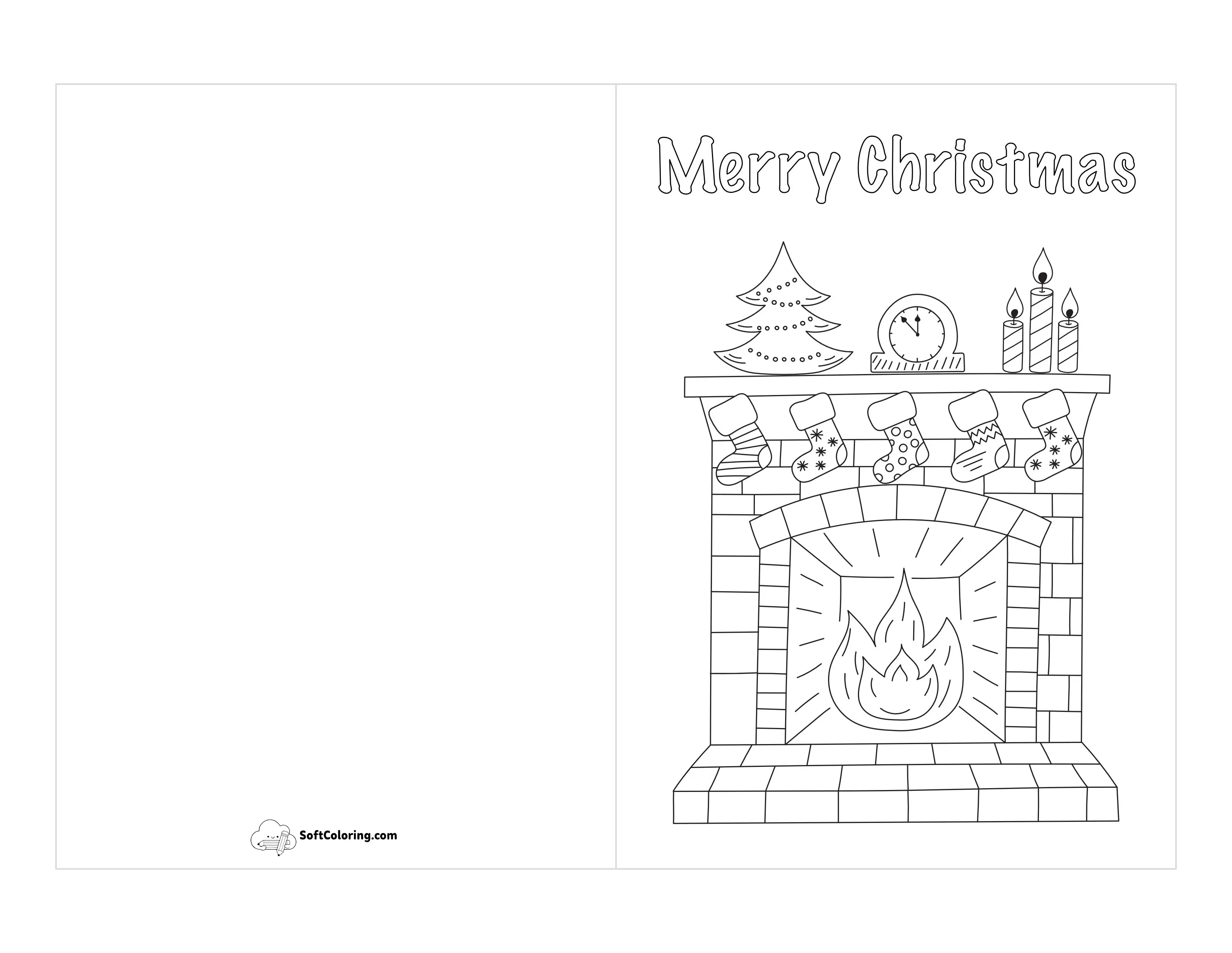 Christmas Card To Color - Hearth With Stockings