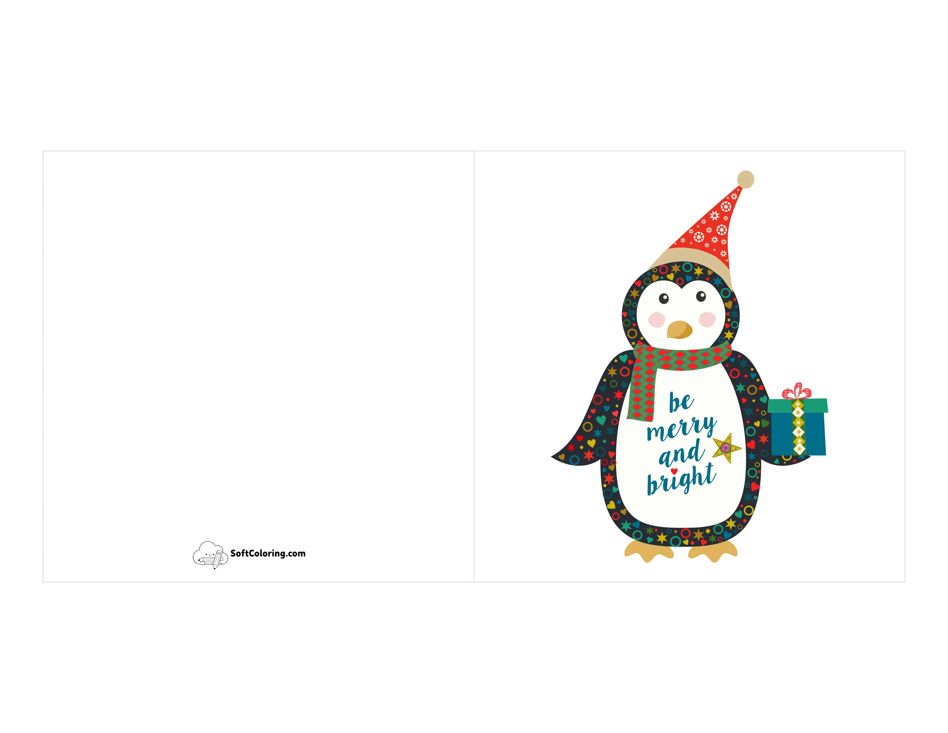 Merry & Bright Cute Penguin Xmas Card