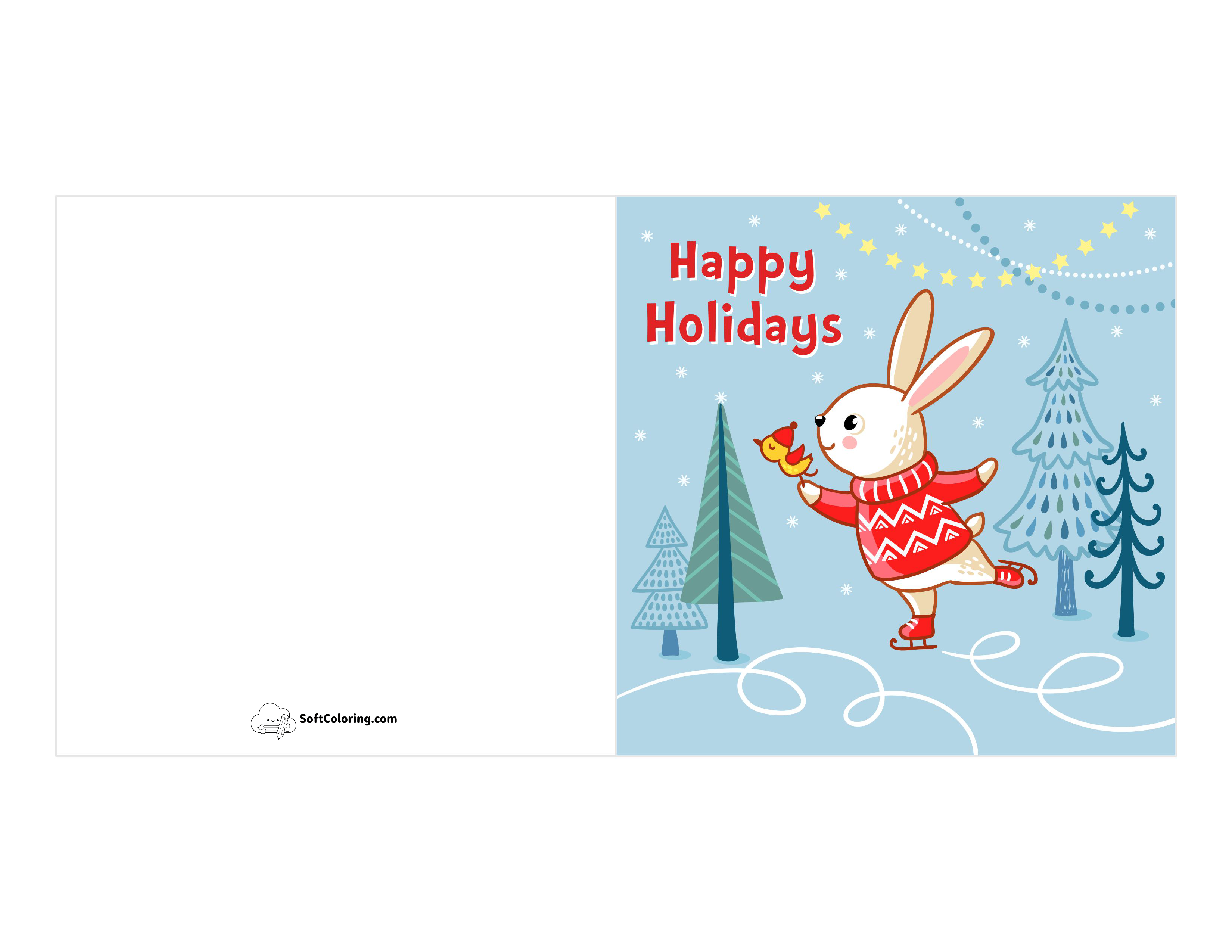 Cute Bunny Skating Holiday Greeting Card