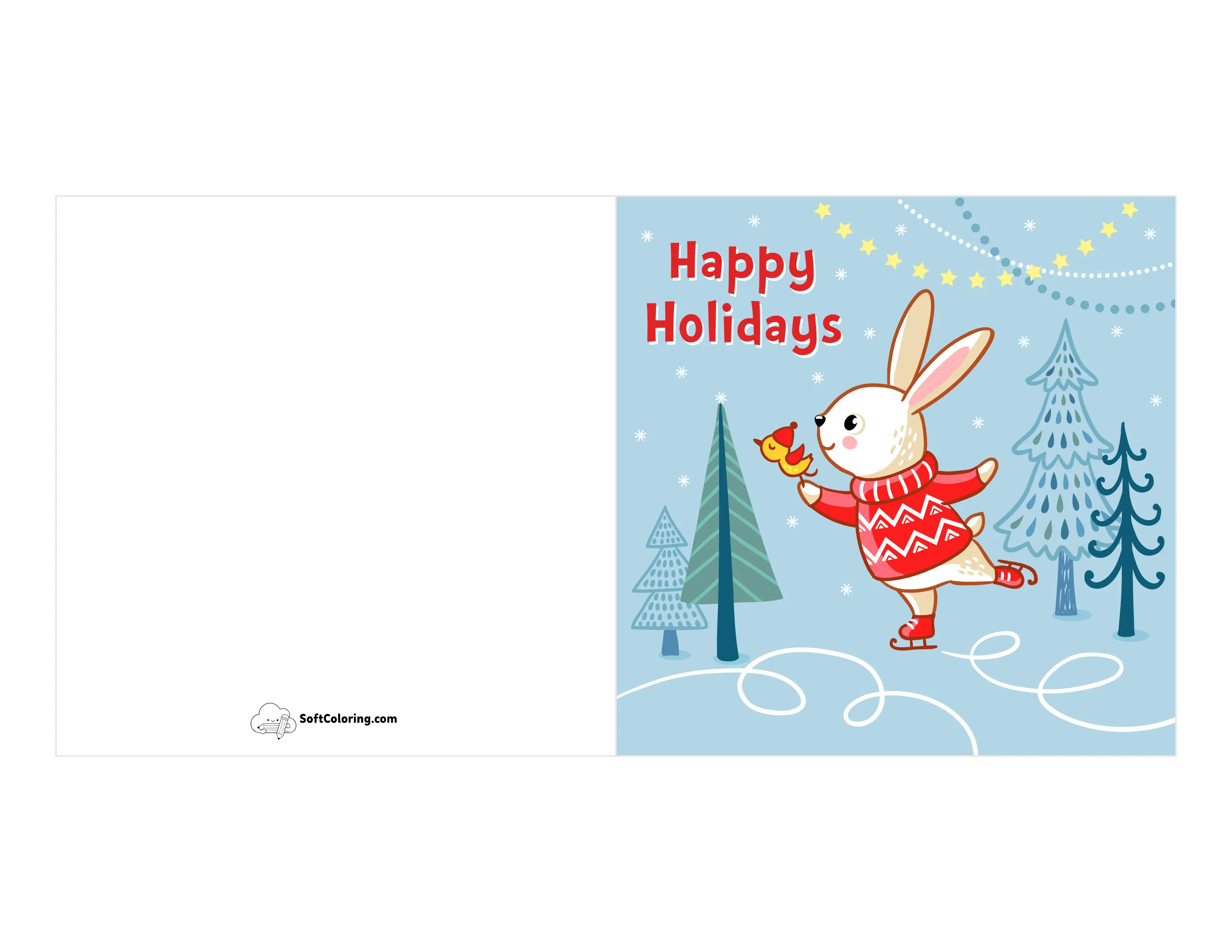 Cute Bunny Skating Holiday Greeting Card