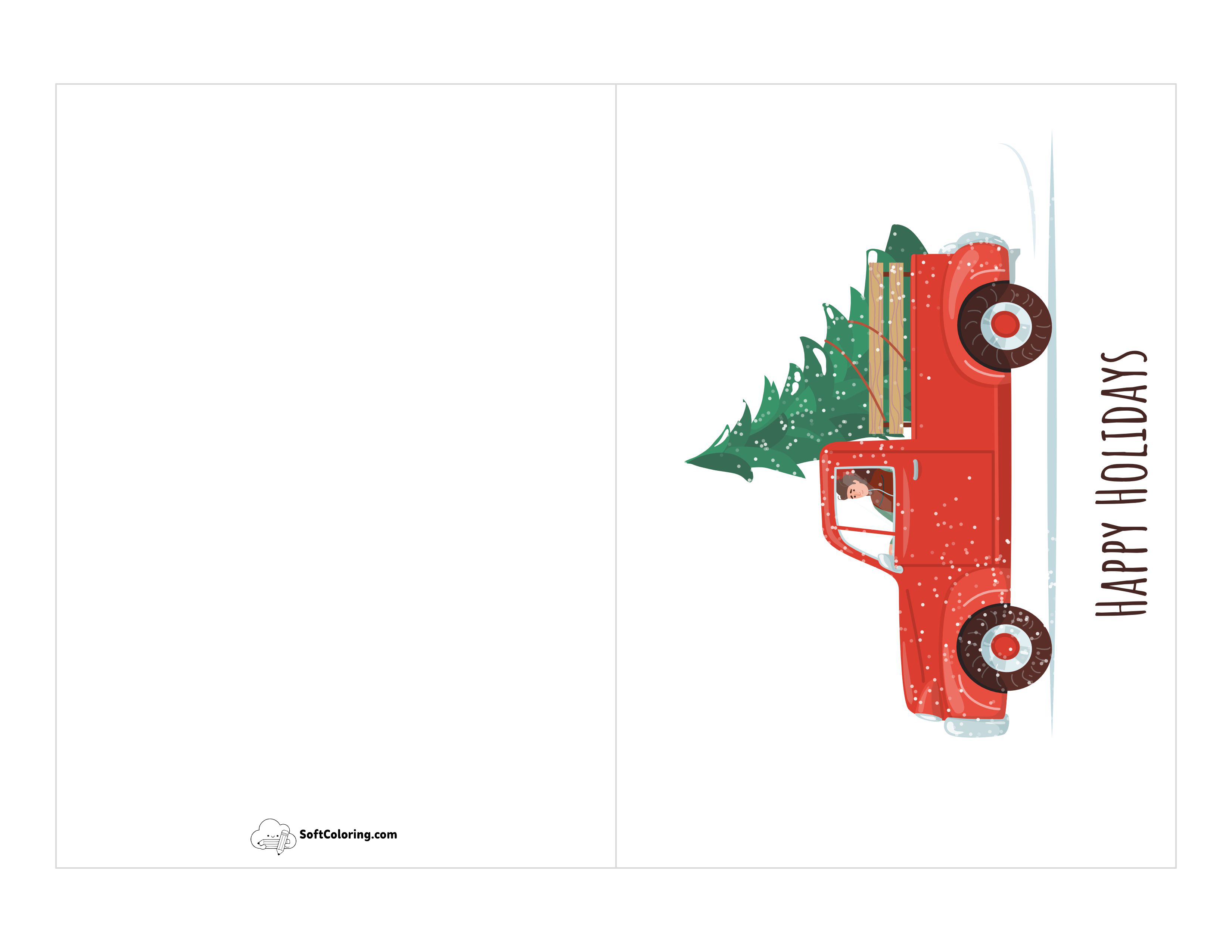 Truck With Christmas Tree Printable Card