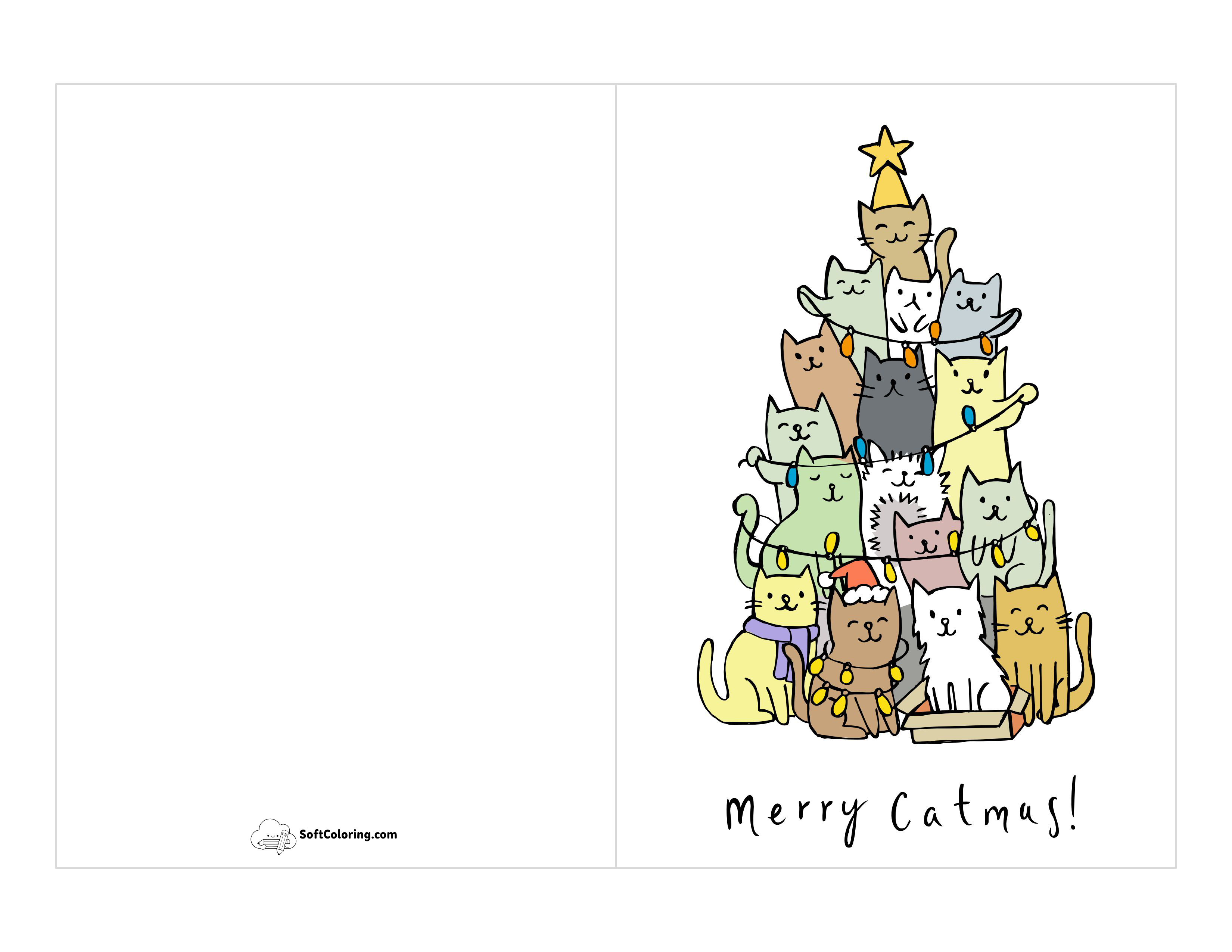 "Merry Catmas" Cute Christmas Card To Print