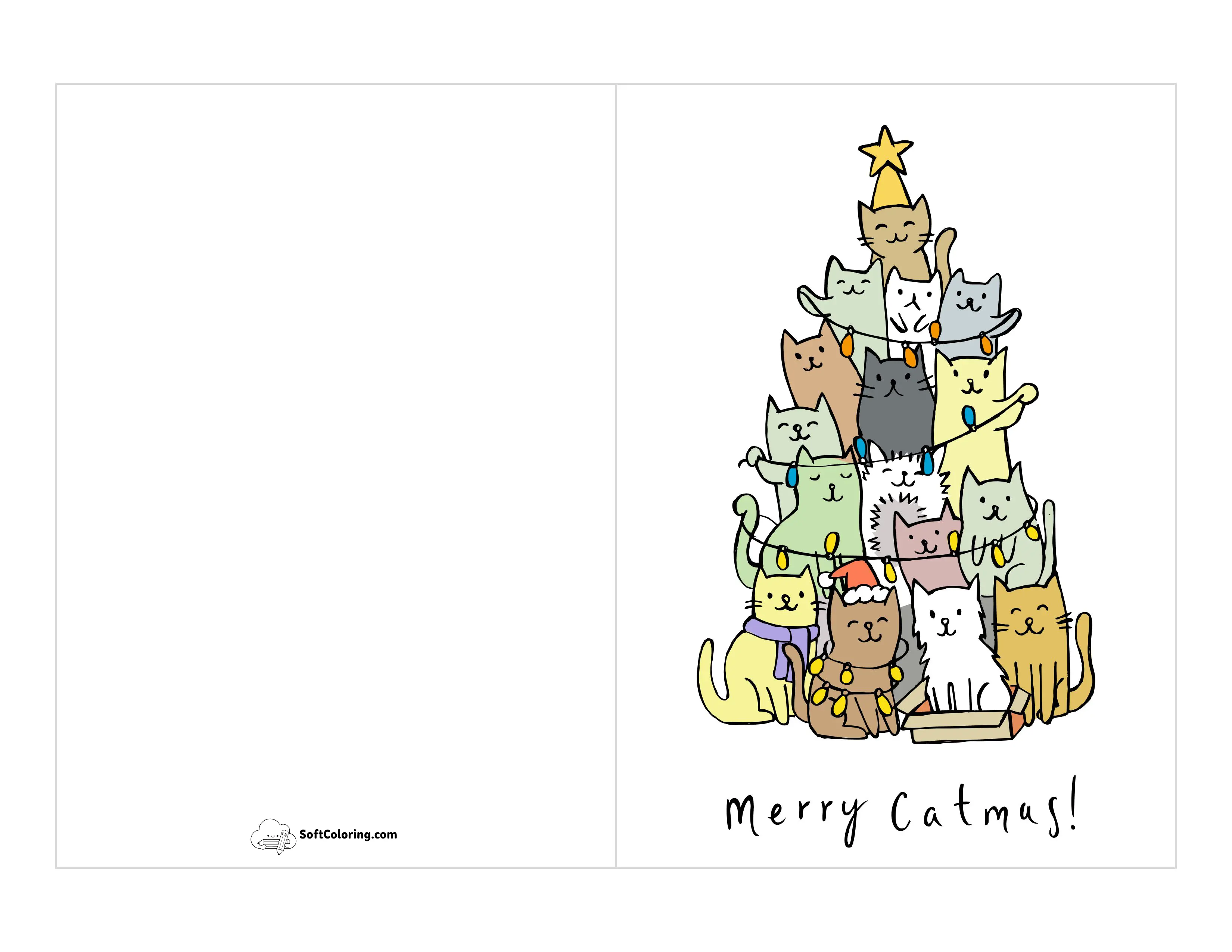 "Merry Catmas" Cute Christmas Card To Print