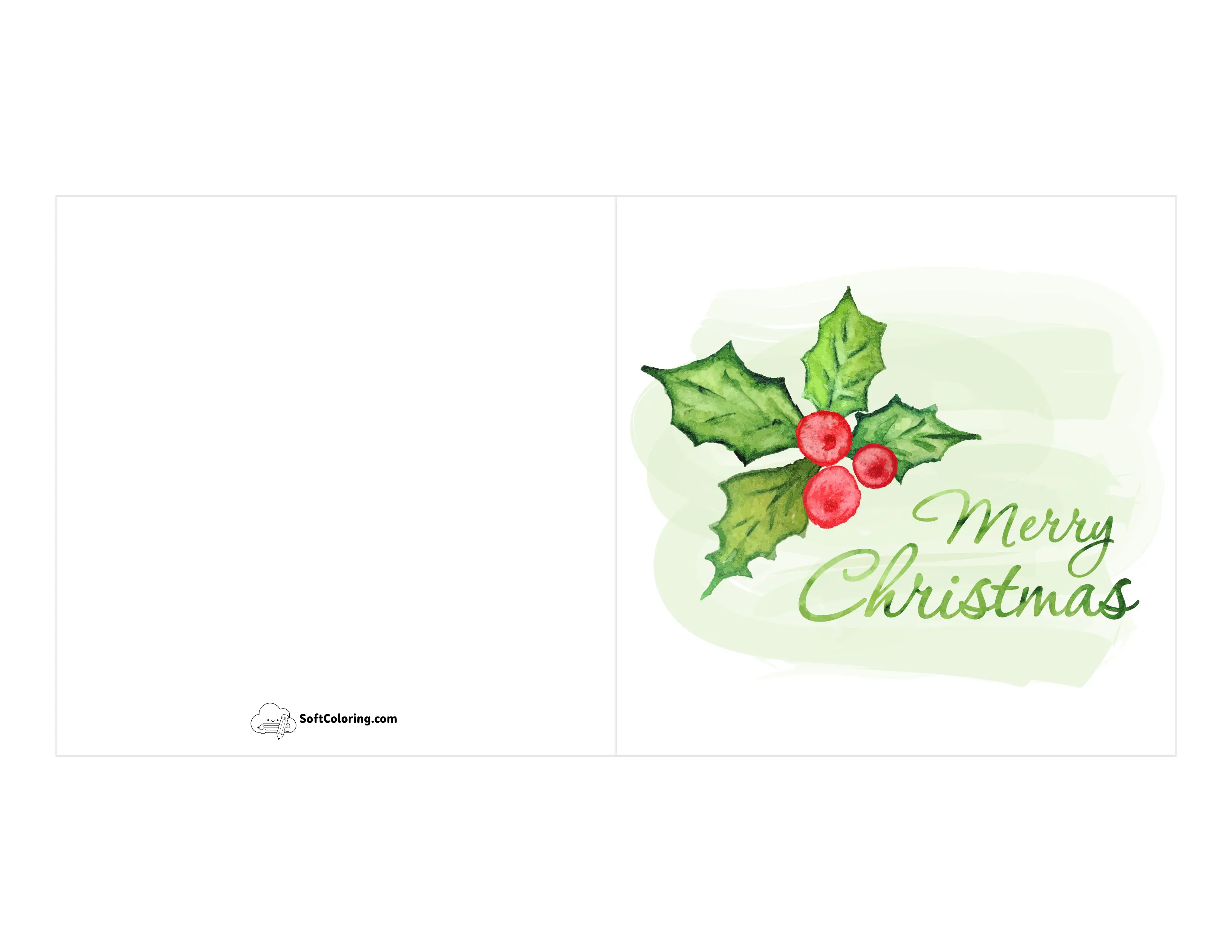Watercolor Holly With Berries Printable Card