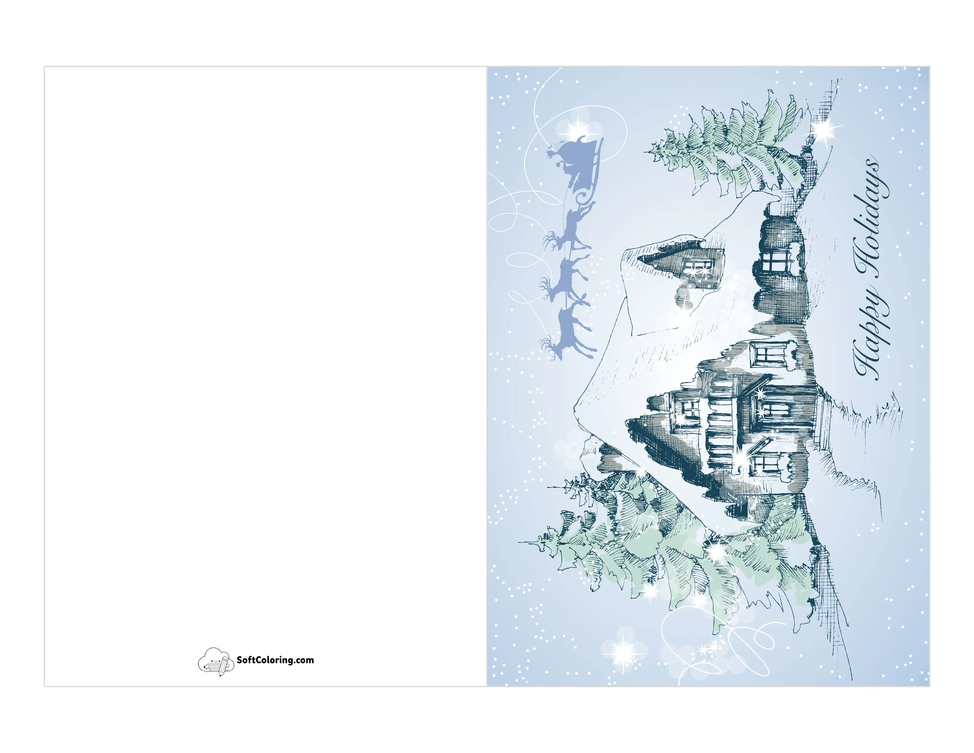 Snowy Cottage With Santa Printable Card