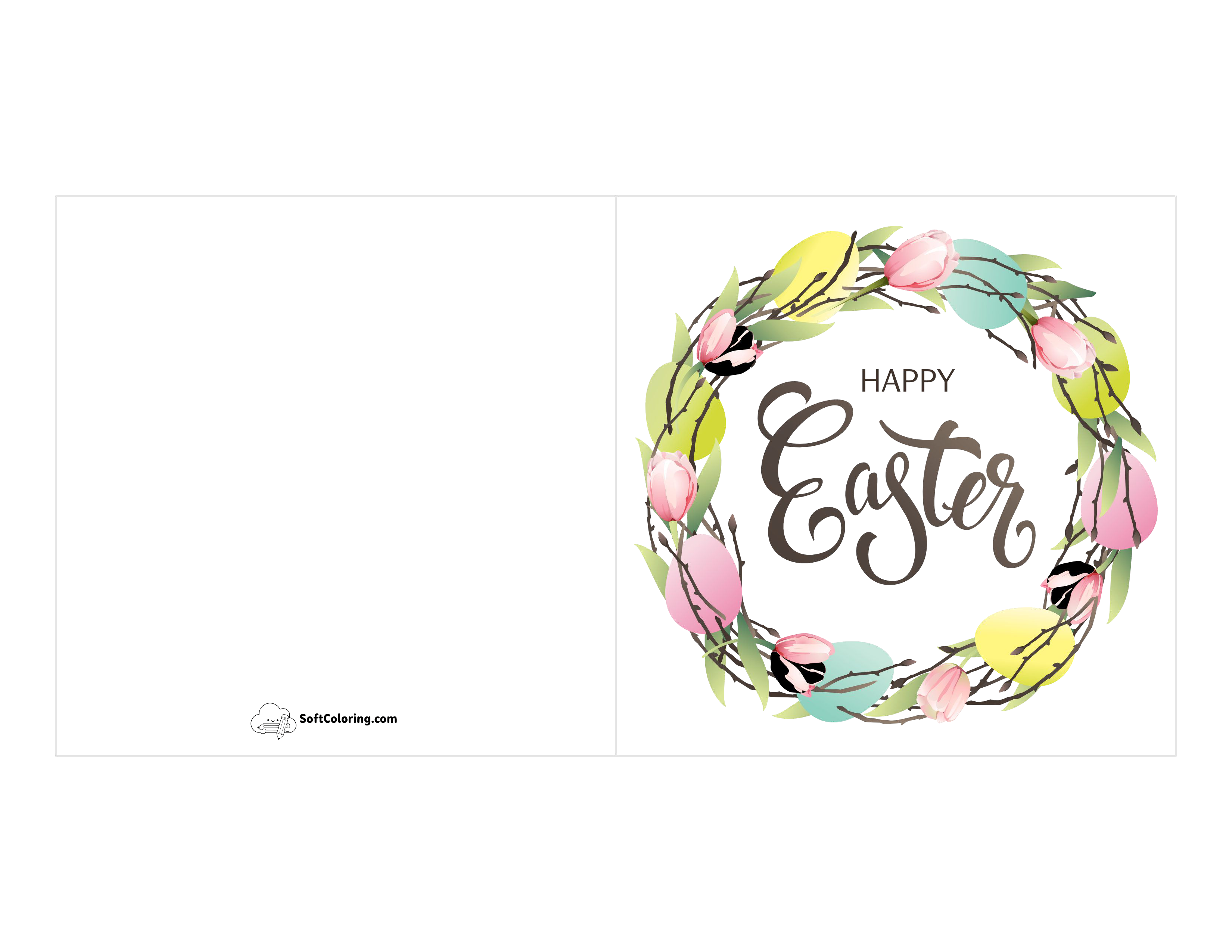 "Happy Easter" Spring Wreath Card Template