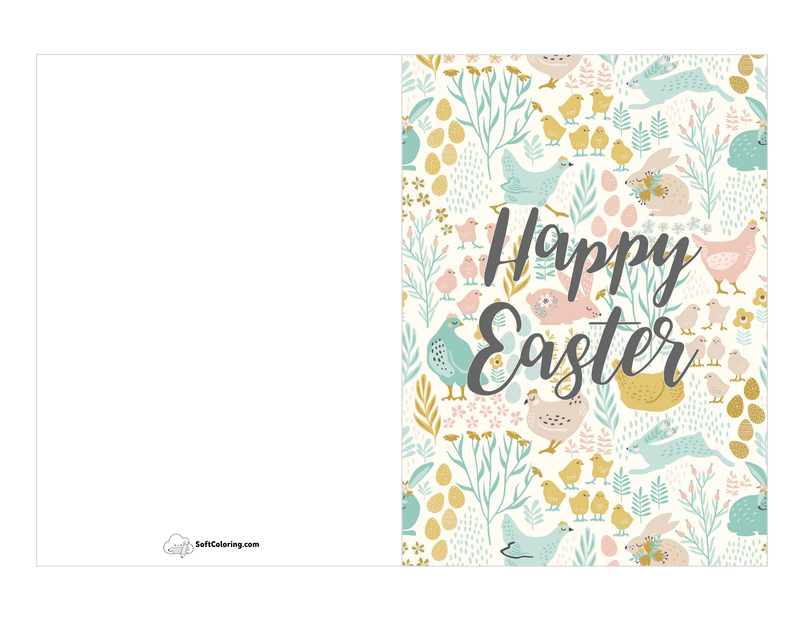 Printable Easter Card With Chicks & Rabbits