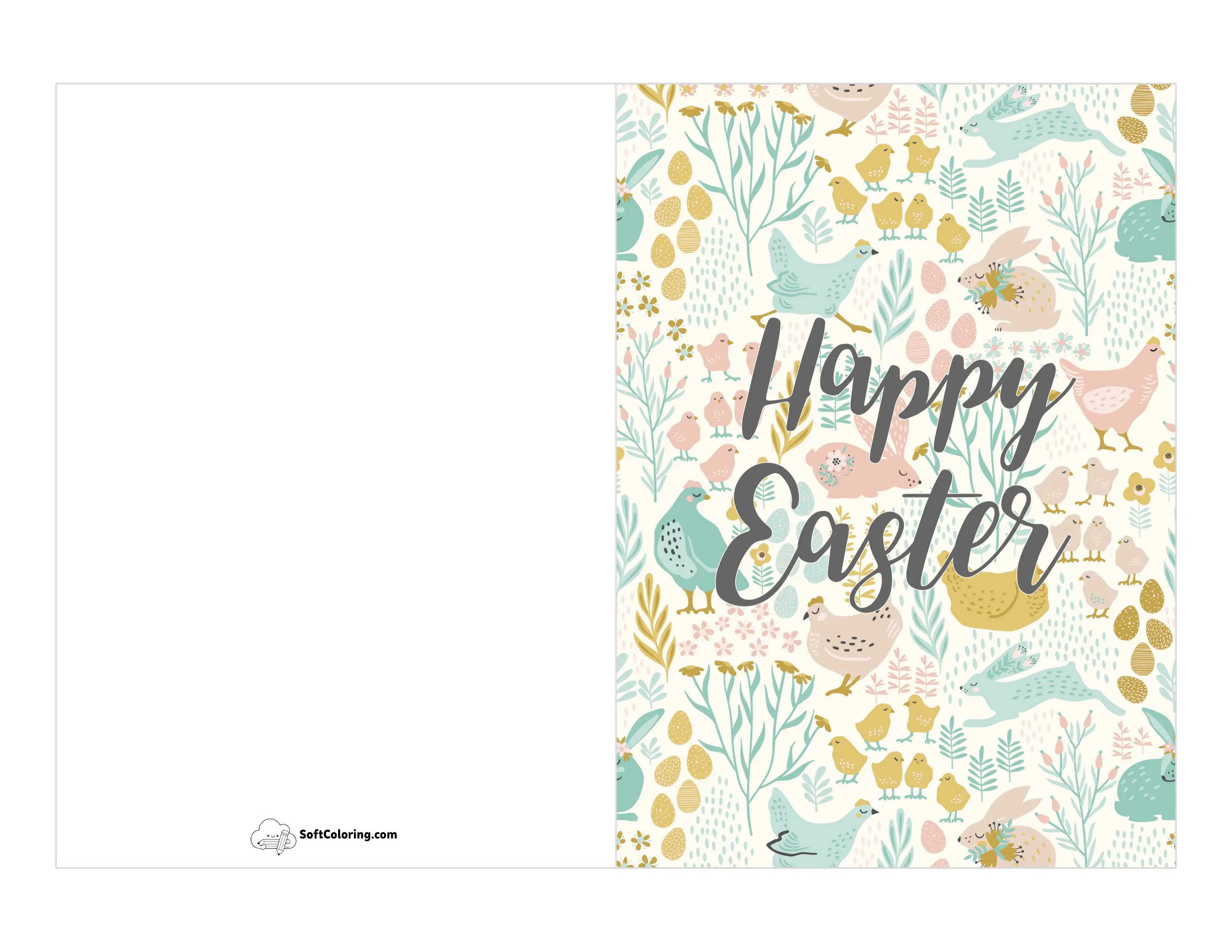 Printable Easter Card With Chicks & Rabbits