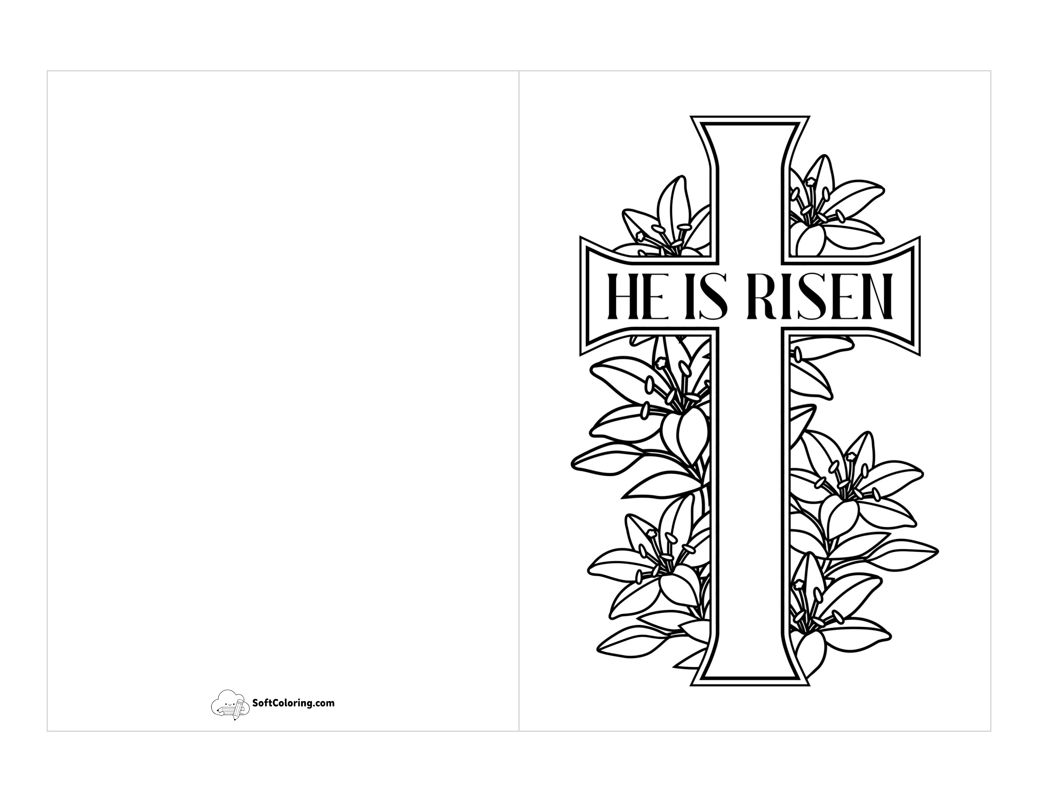 "He Is Risen" Printable Easter Card To Color