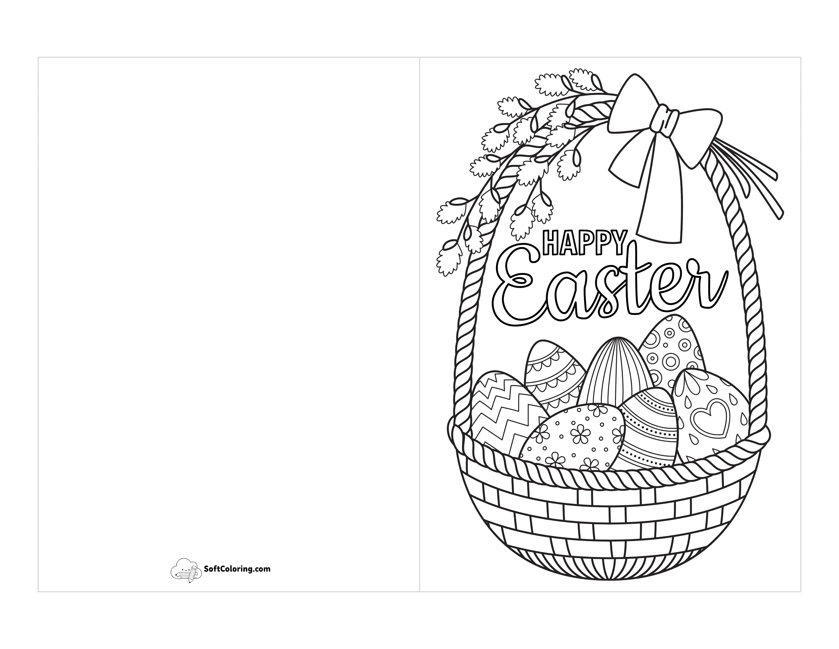 Easter Basket With Eggs Card To Color