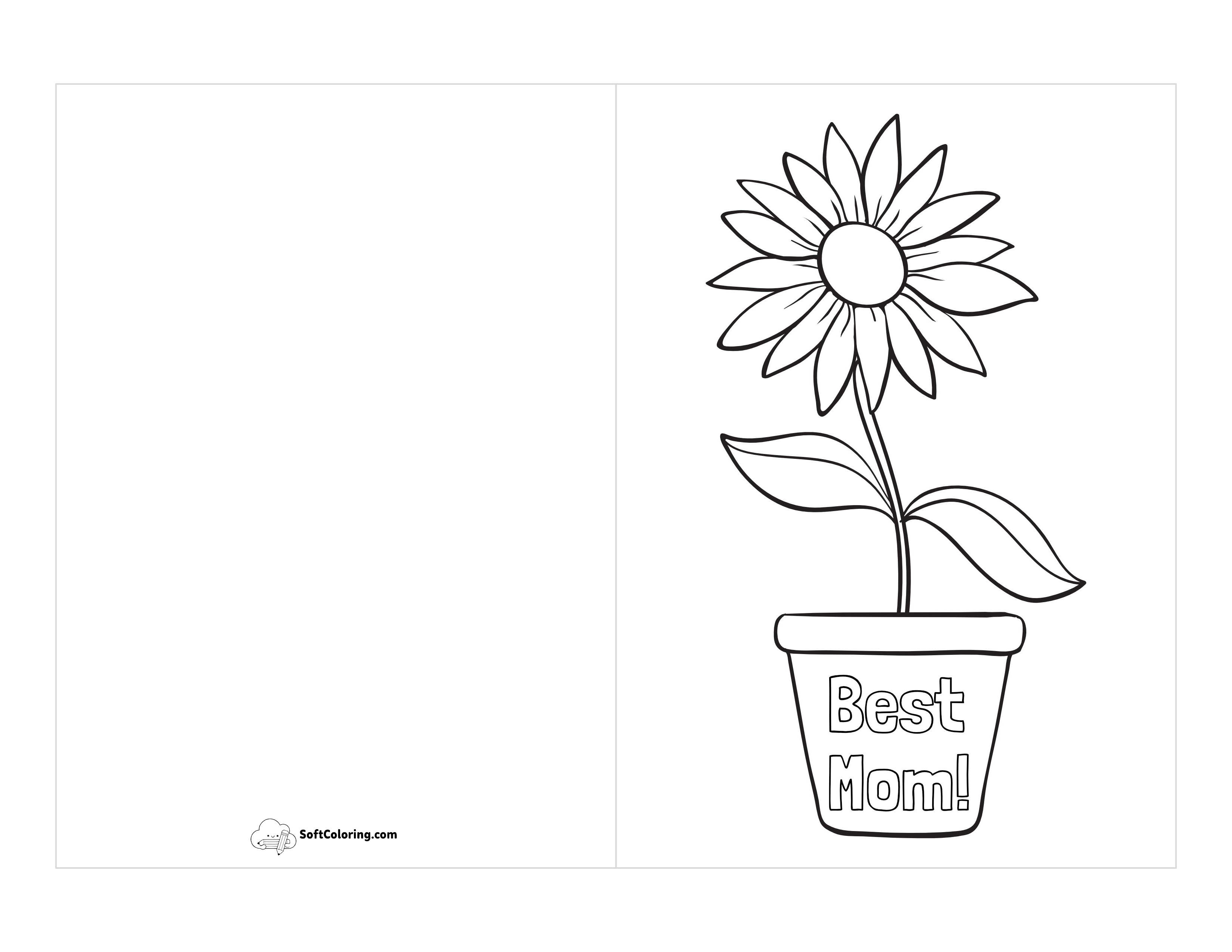 "Best Mom" Flower Card To Color