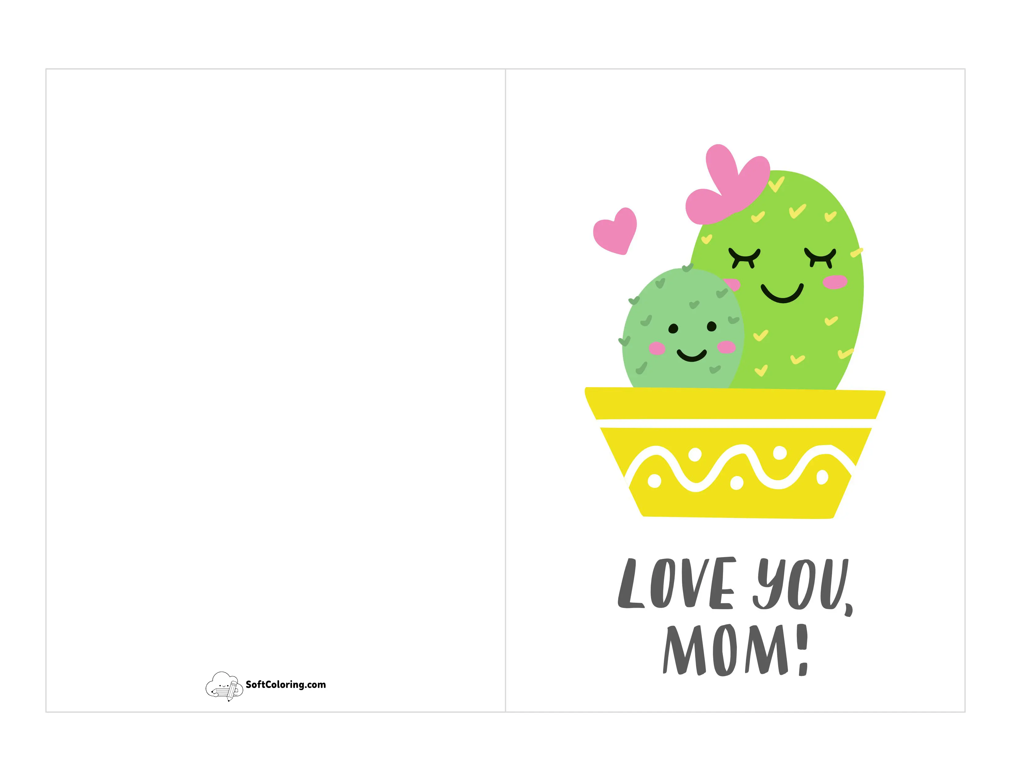 "Love You Mom" Cute Cacti Card