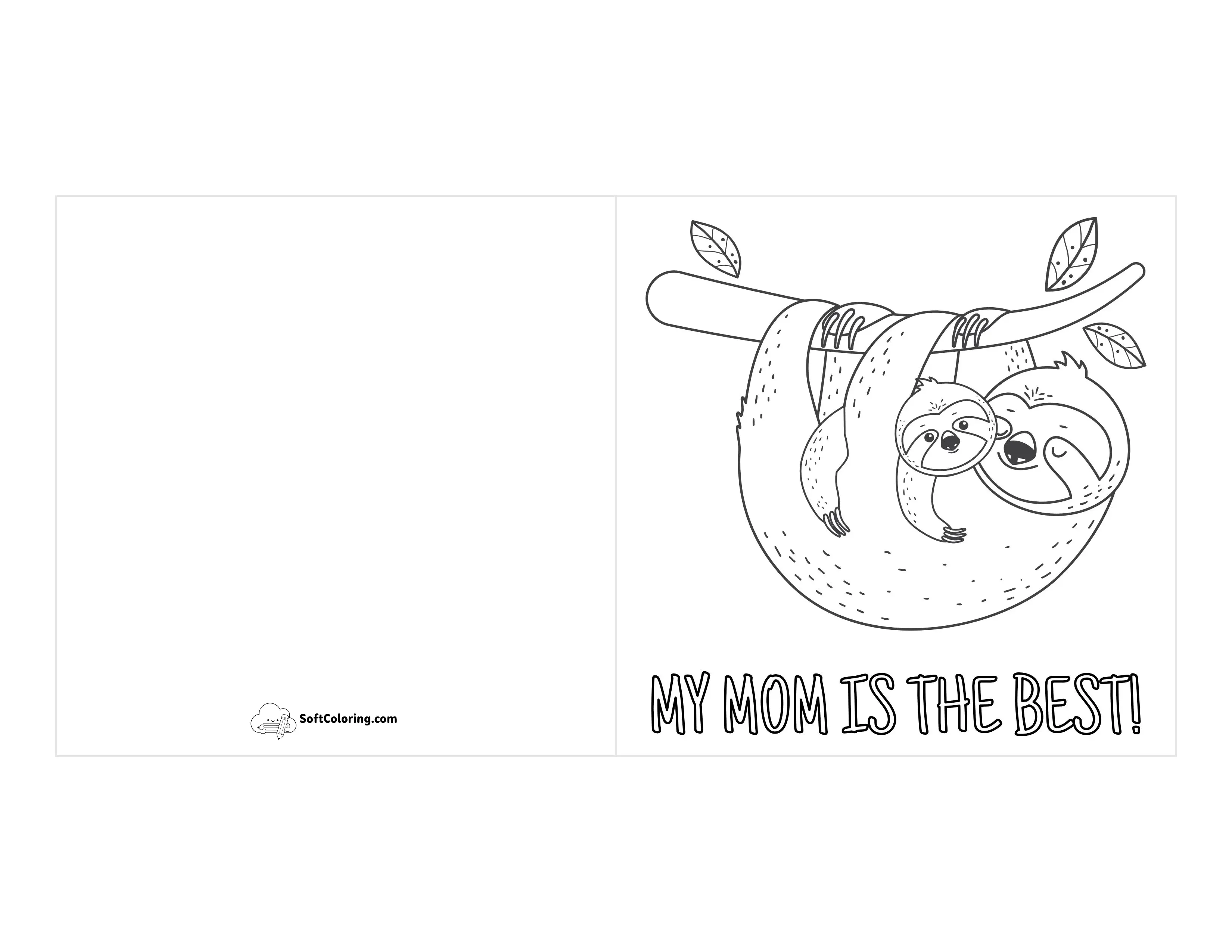 Cute Sloths "Best Mom" Card To Color