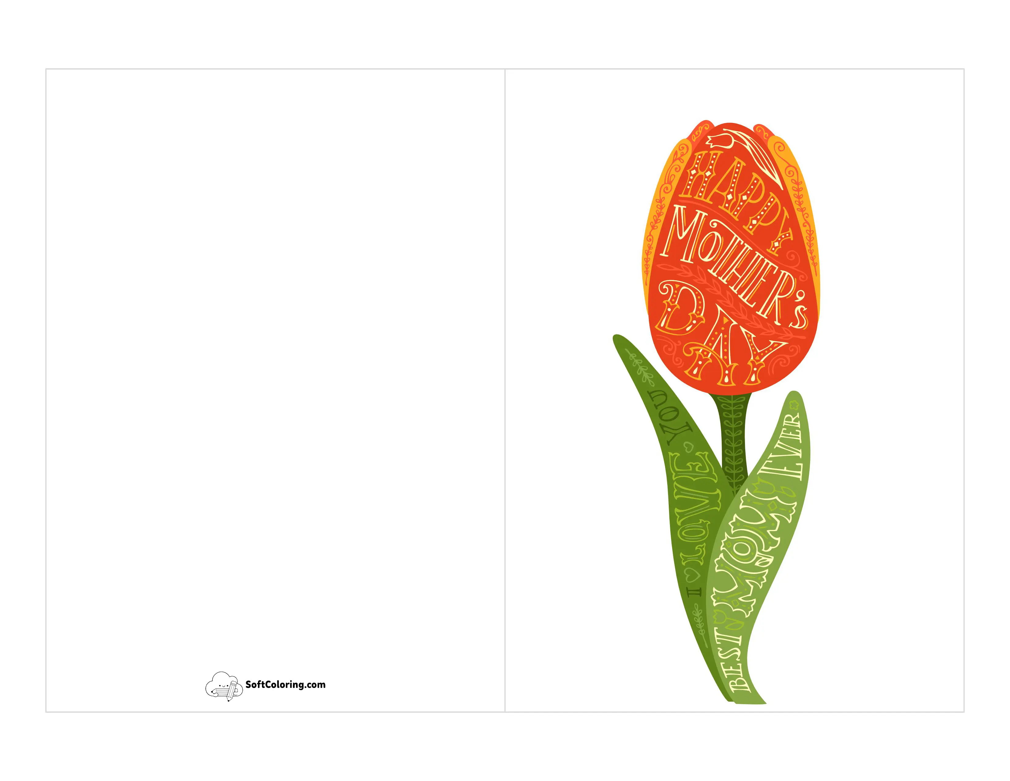 Tulip Word Art Printable Card For Mom