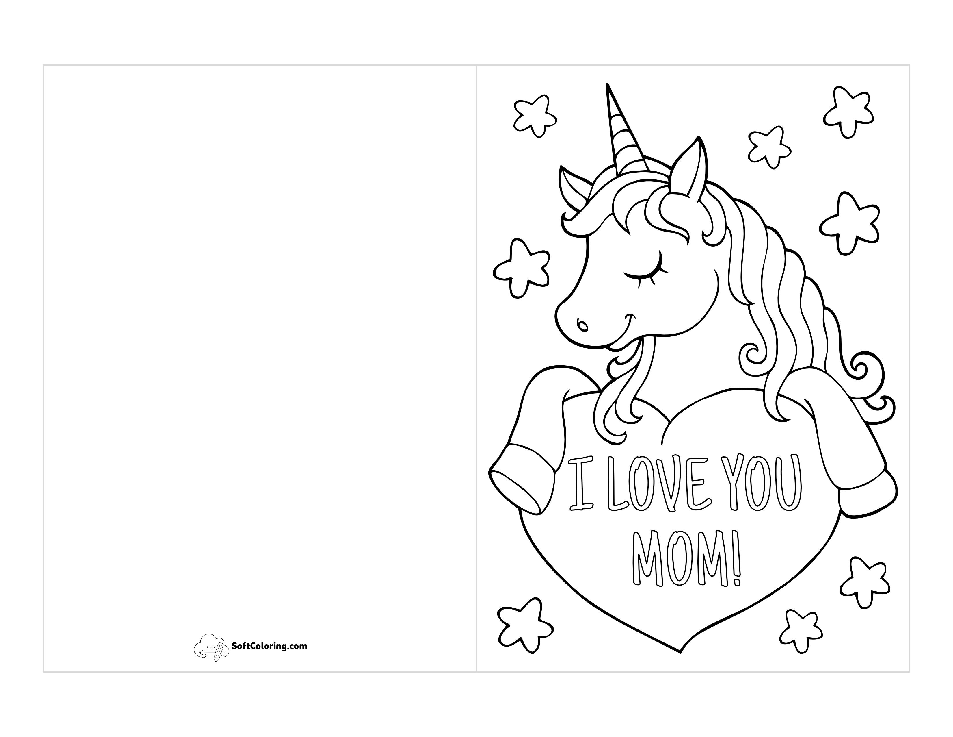 "I Love You Mom" Printable Card To Color