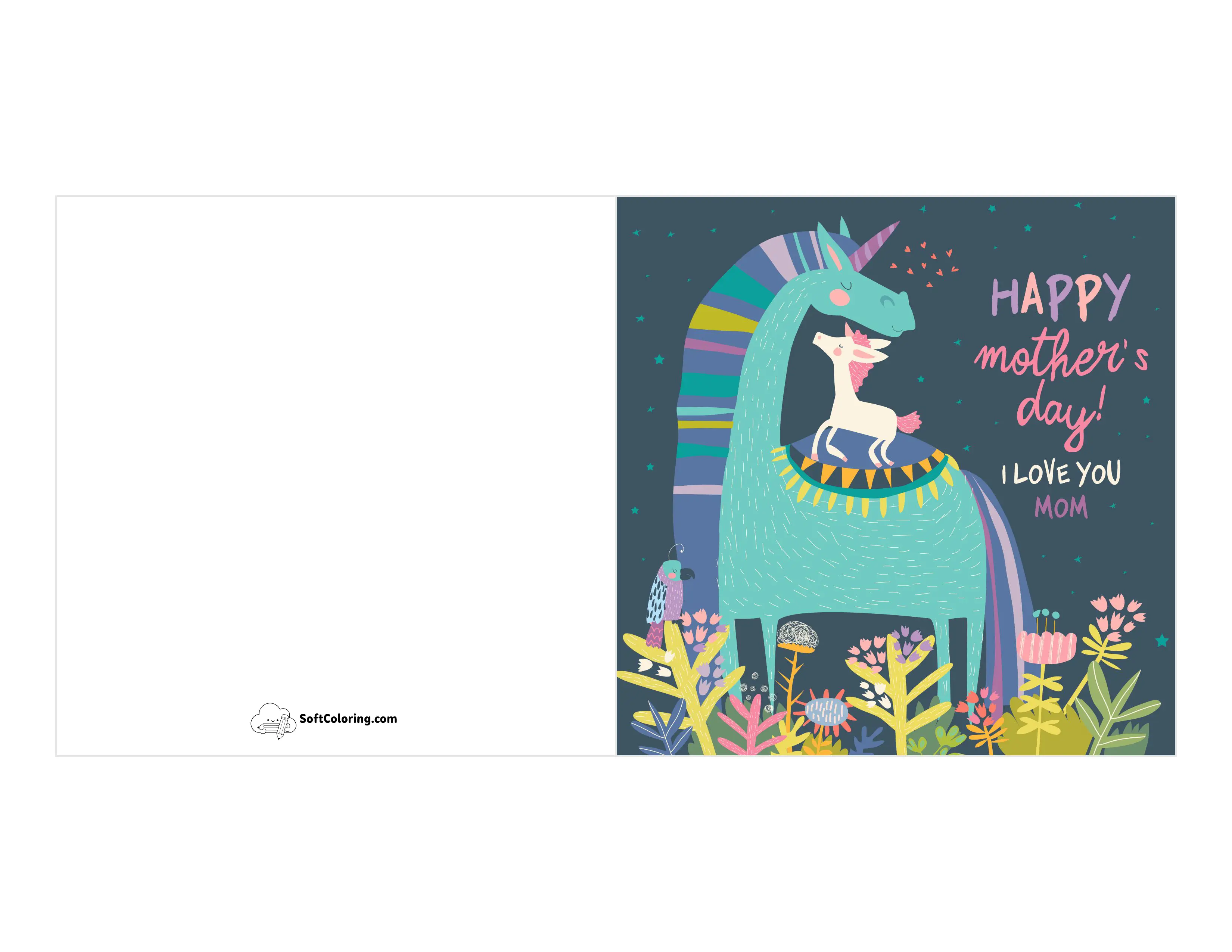 Cute Unicorns Mom Card To Print