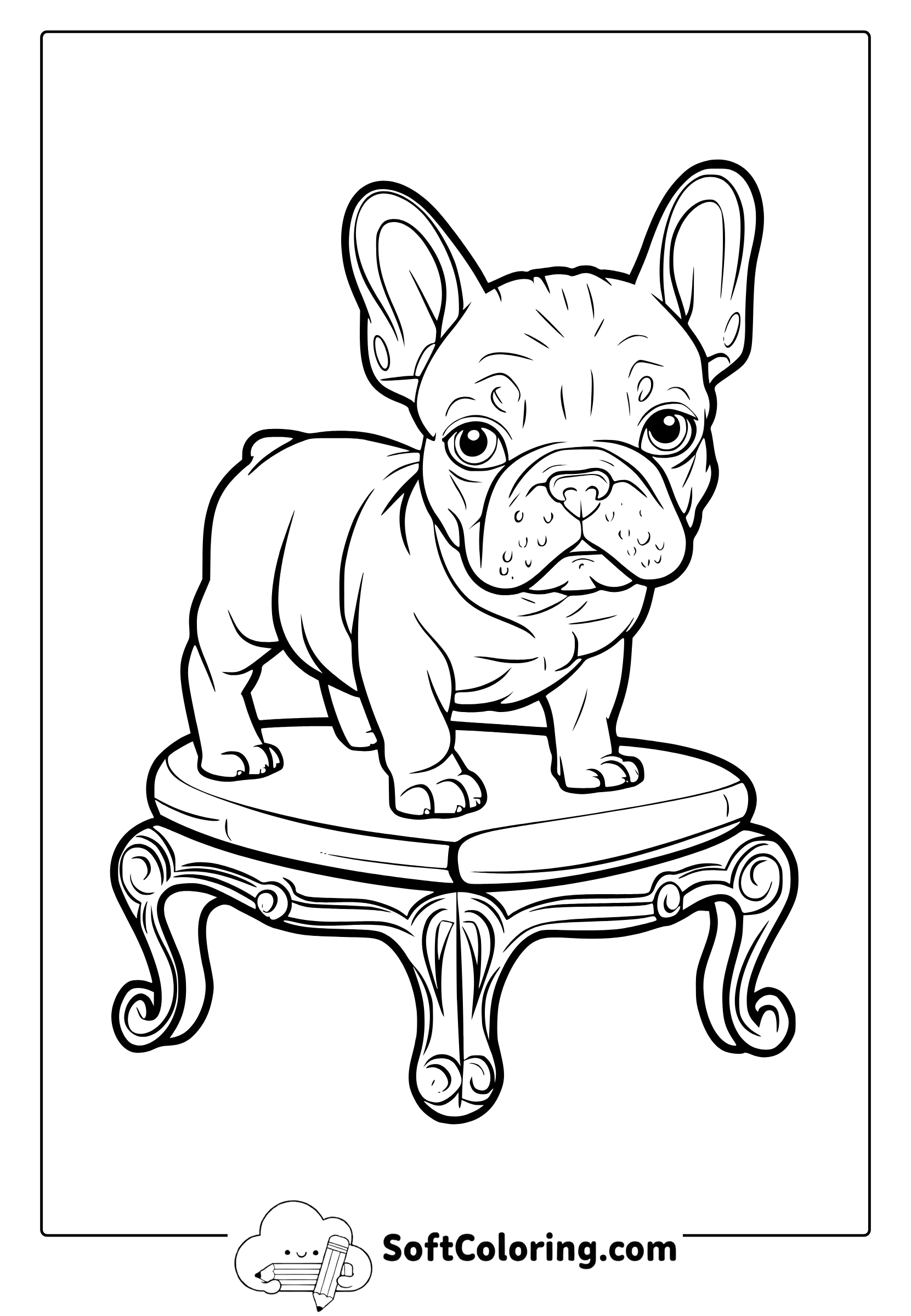 French Bulldog Puppy On A Stool Coloring Page