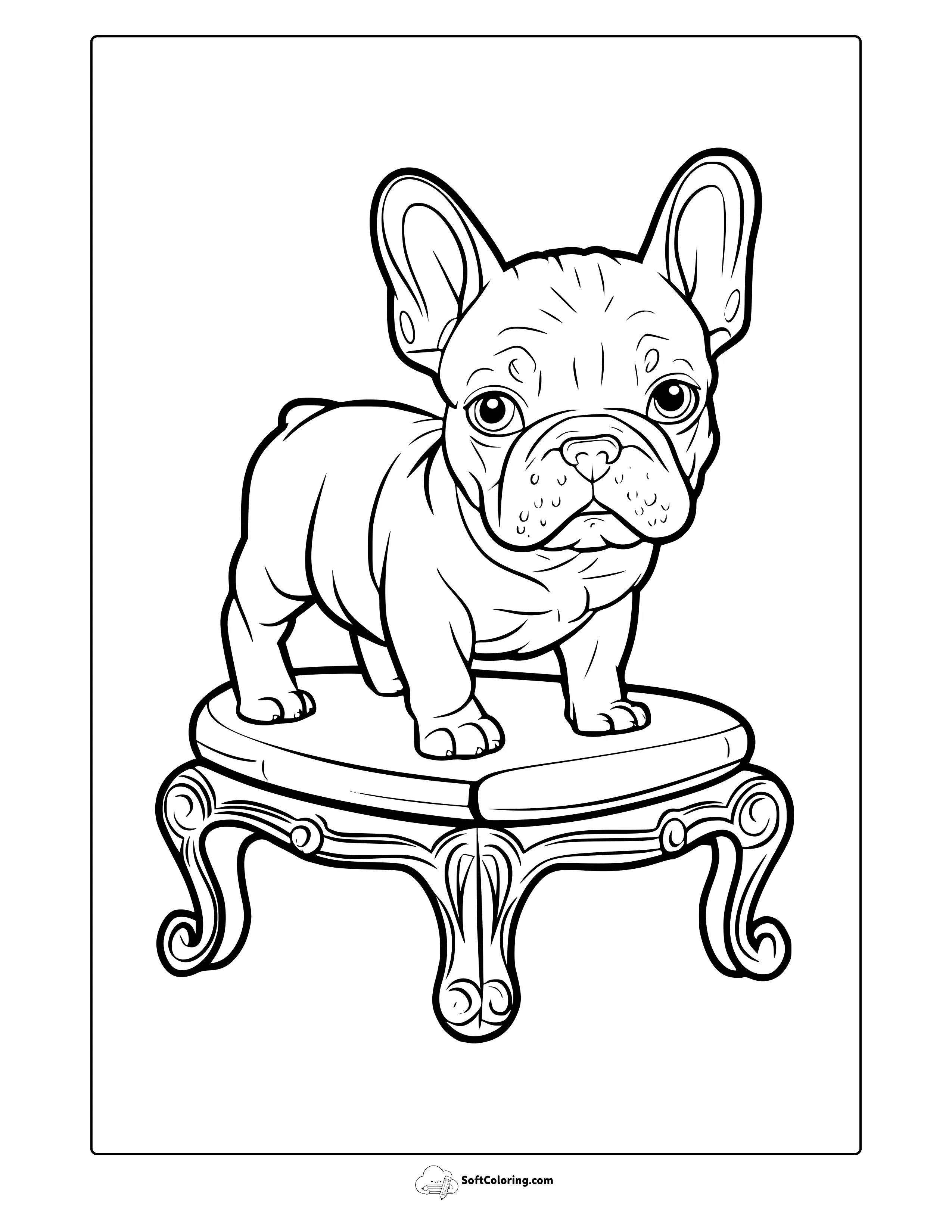 French Bulldog Puppy On A Stool Coloring Page