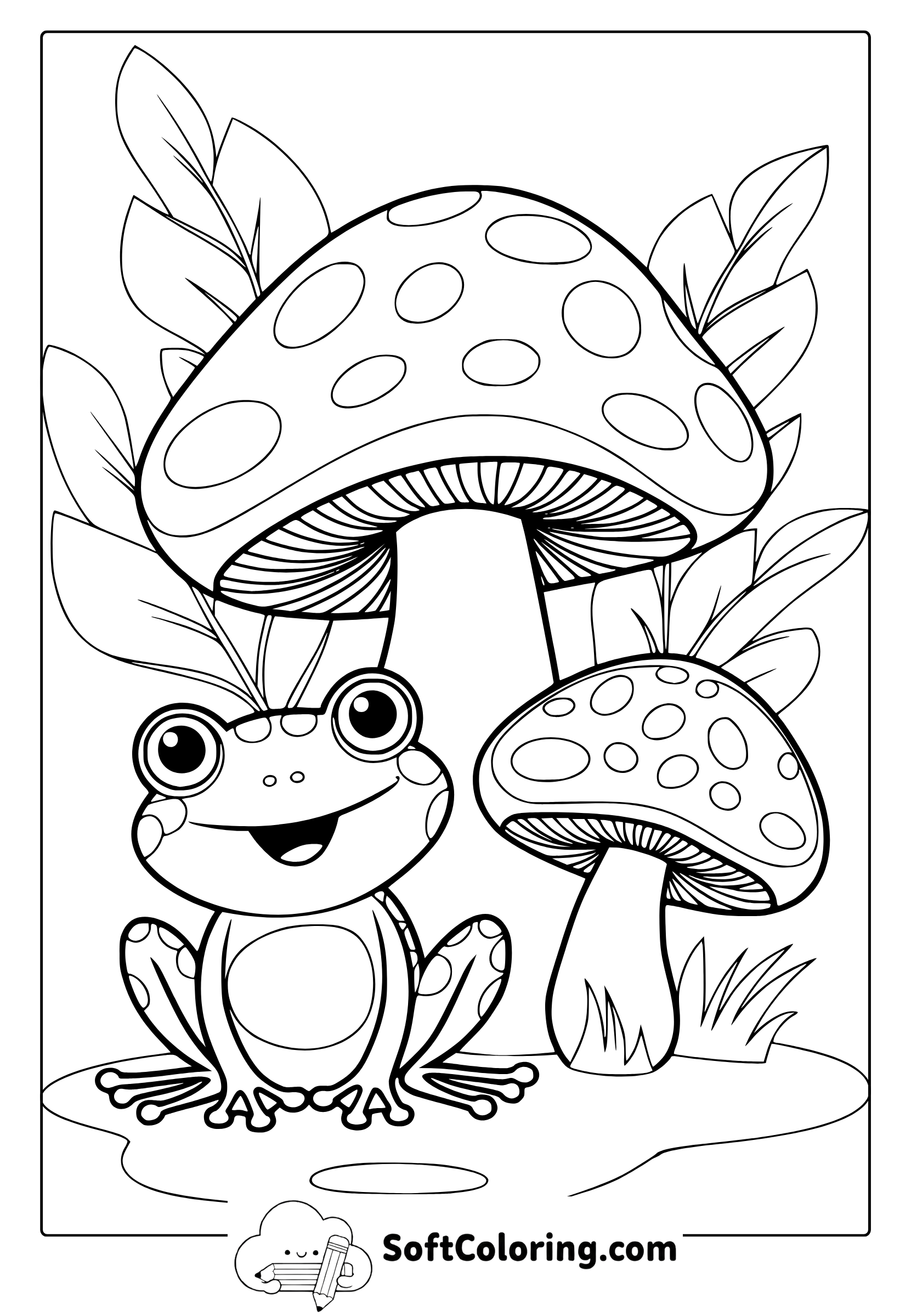 frog and mushroom coloring page