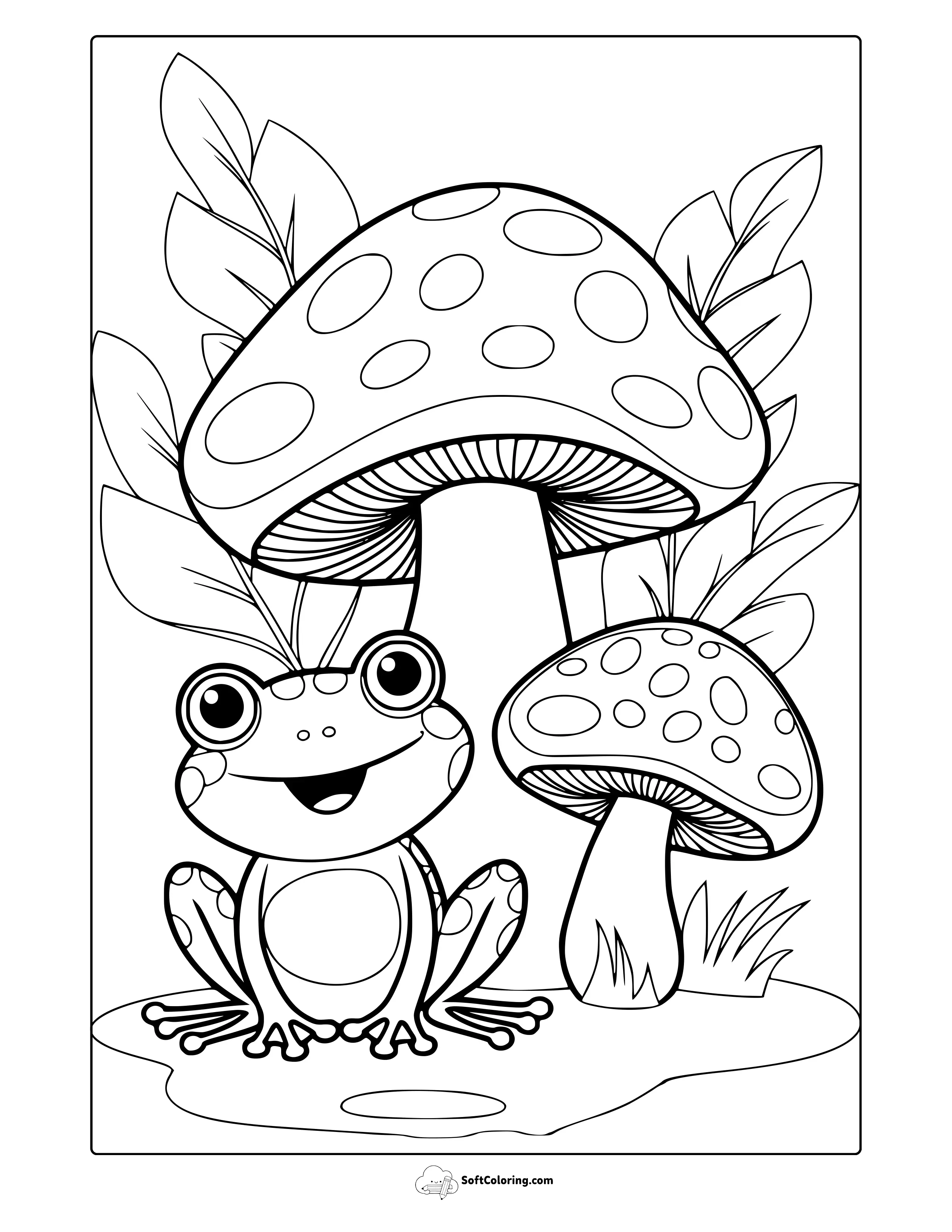 Frog And Mushroom Coloring Page